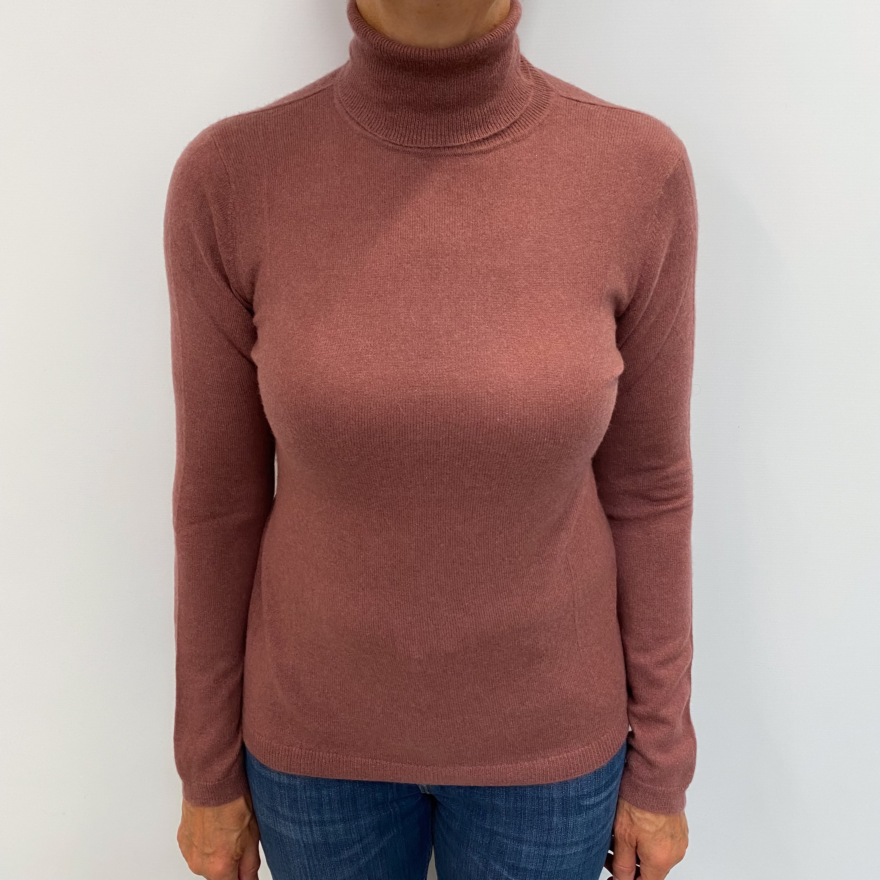 Mauve Pink Cashmere Polo Neck Jumper Medium