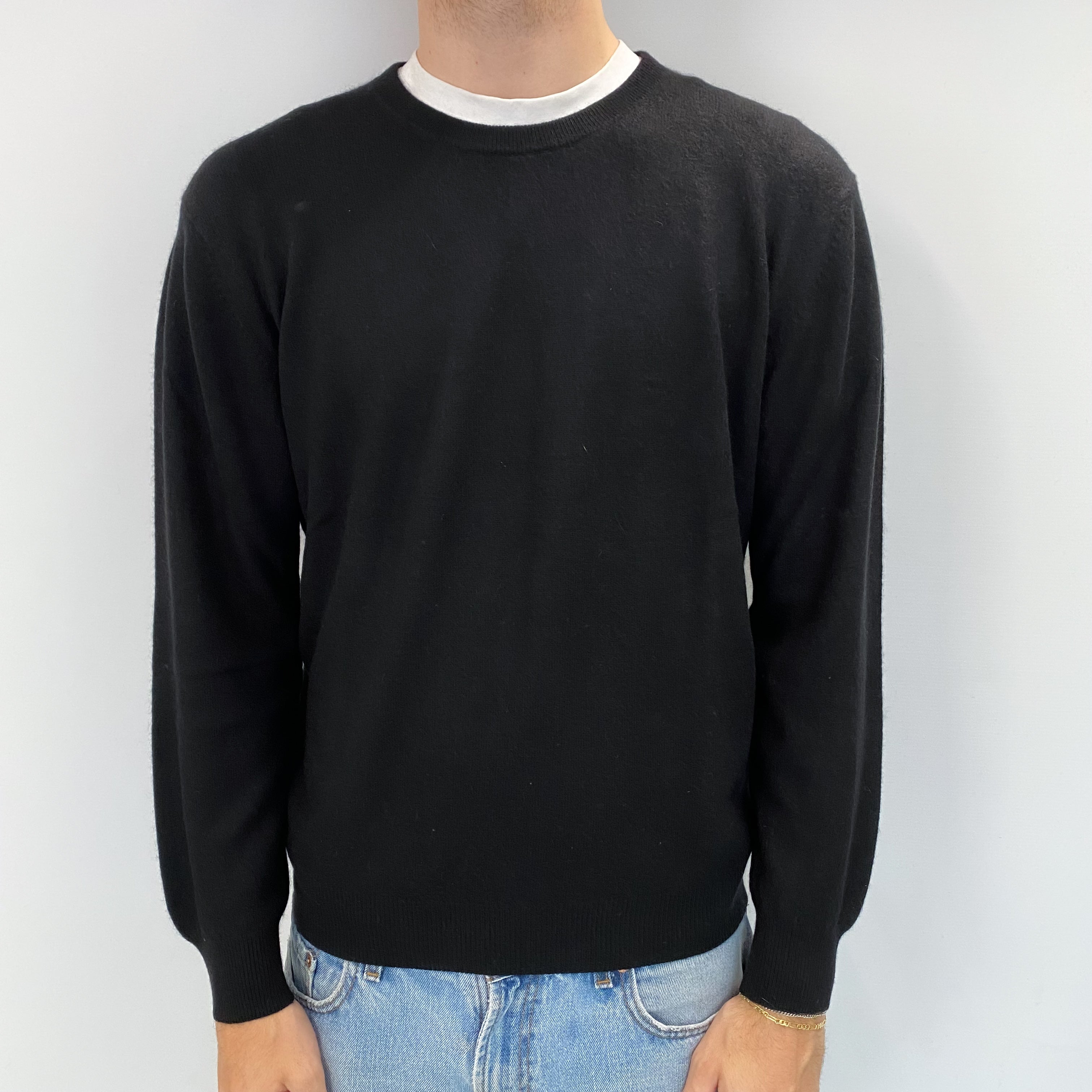 Men's Black Cashmere Crew Neck Jumper Large