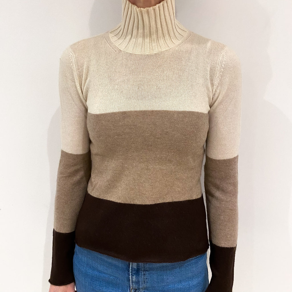 Colour Block Cashmere Funnel Neck Jumper Small