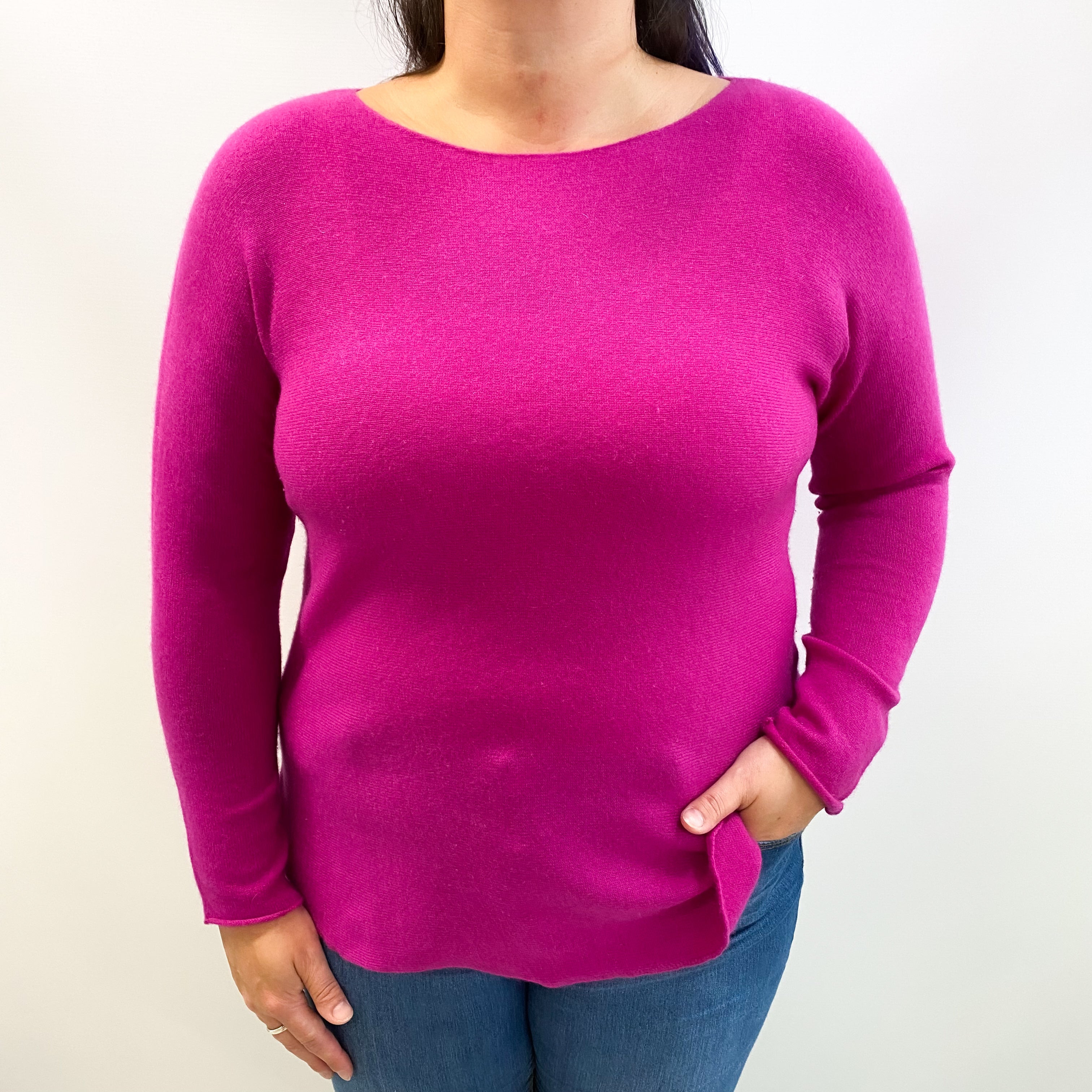 Magenta Pink Cashmere Slash Neck Jumper Large