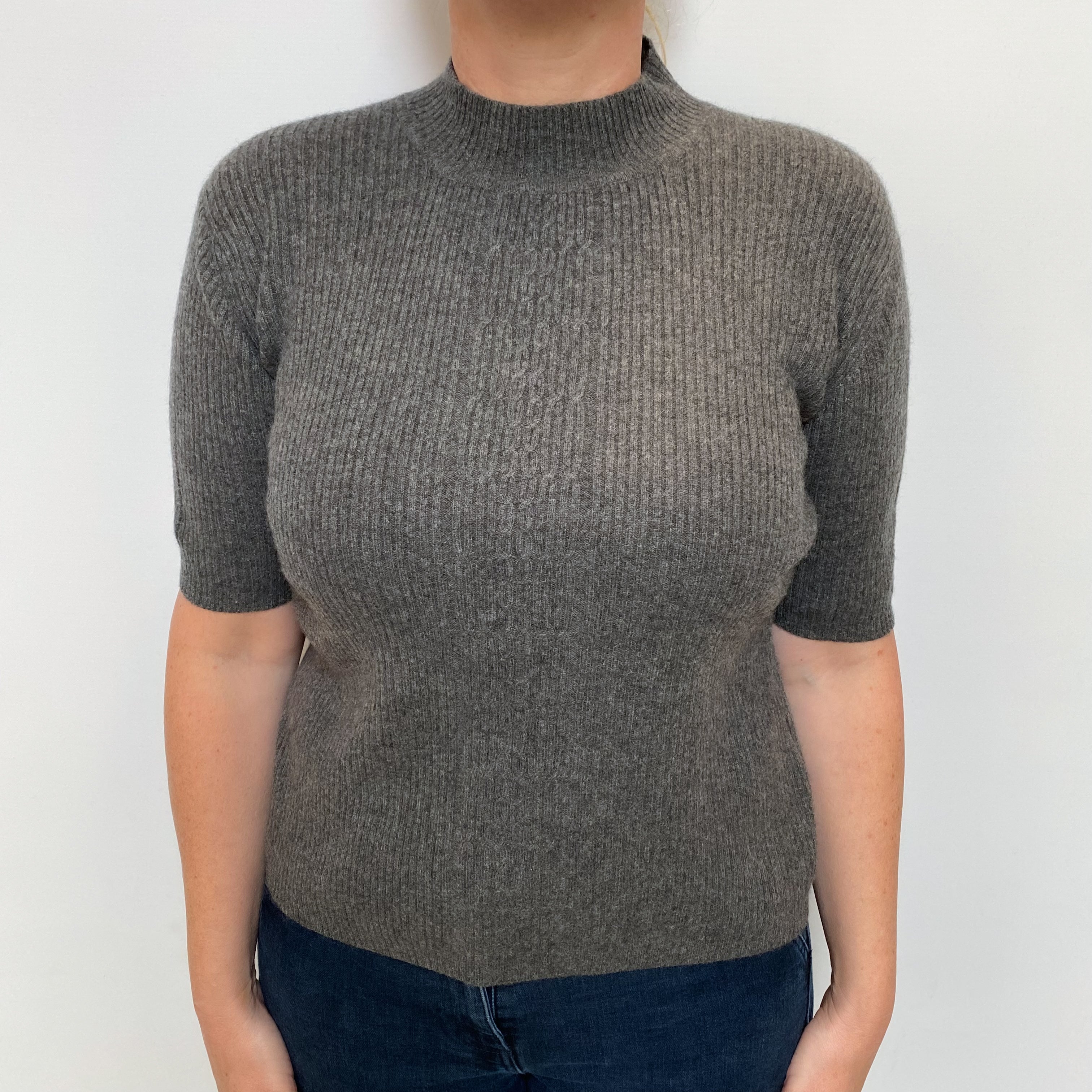 Ash Grey Cashmere Turtle Neck Short Sleeved Jumper Large