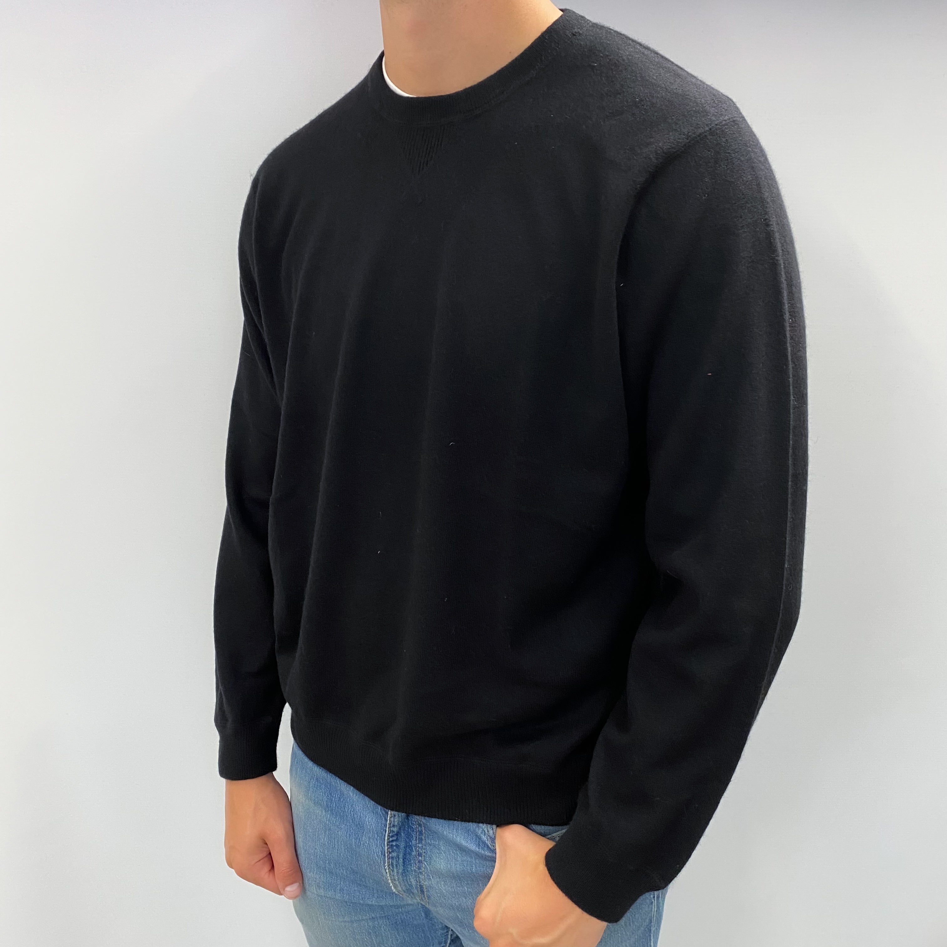 Men's Black Cashmere Crew Neck Jumper XL