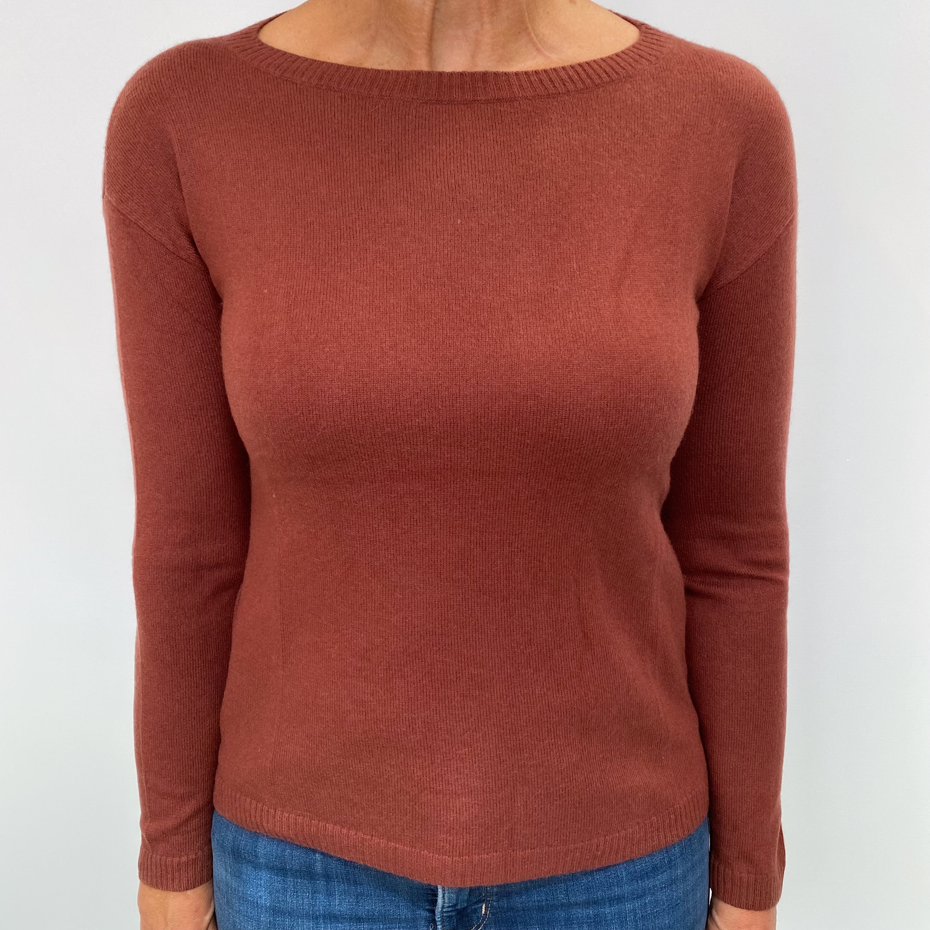 Rust Brown Cashmere Crew Neck Jumper Medium