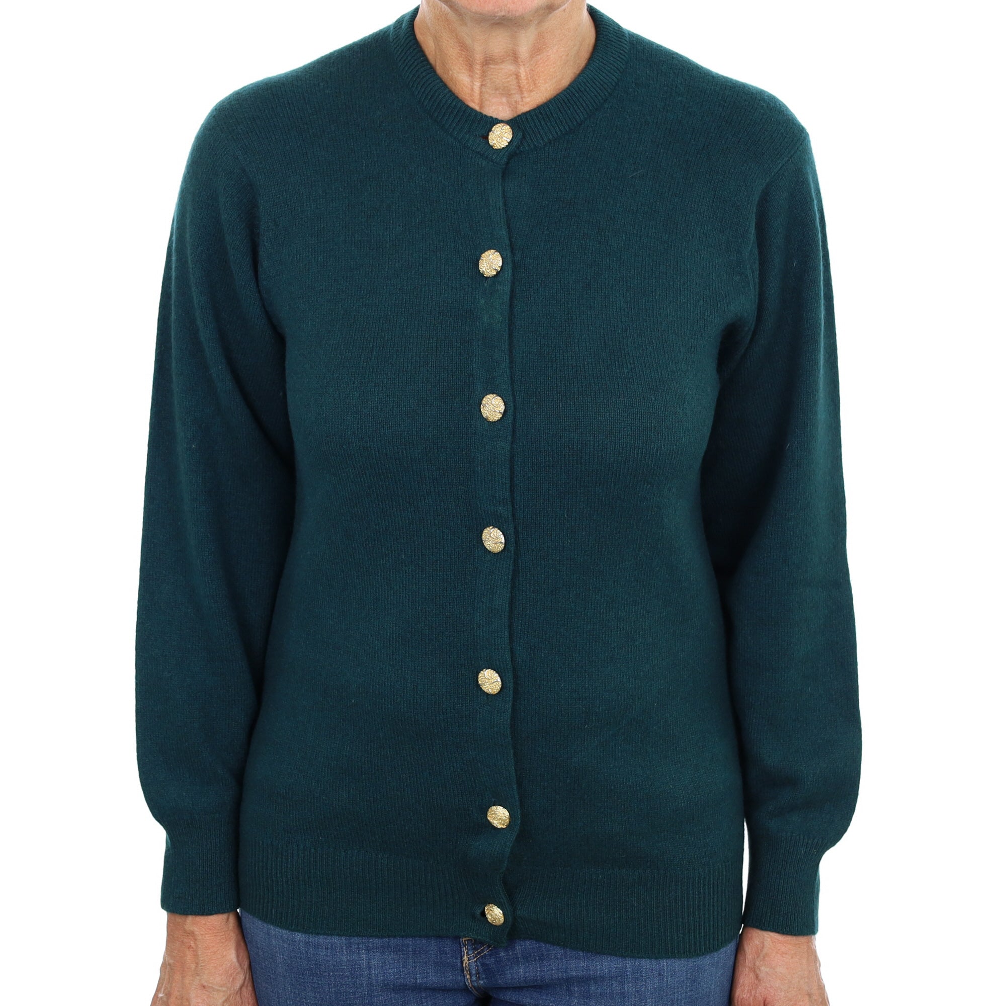 Vintage Scottish Pine Green Cashmere Crew Neck Cardigan Medium