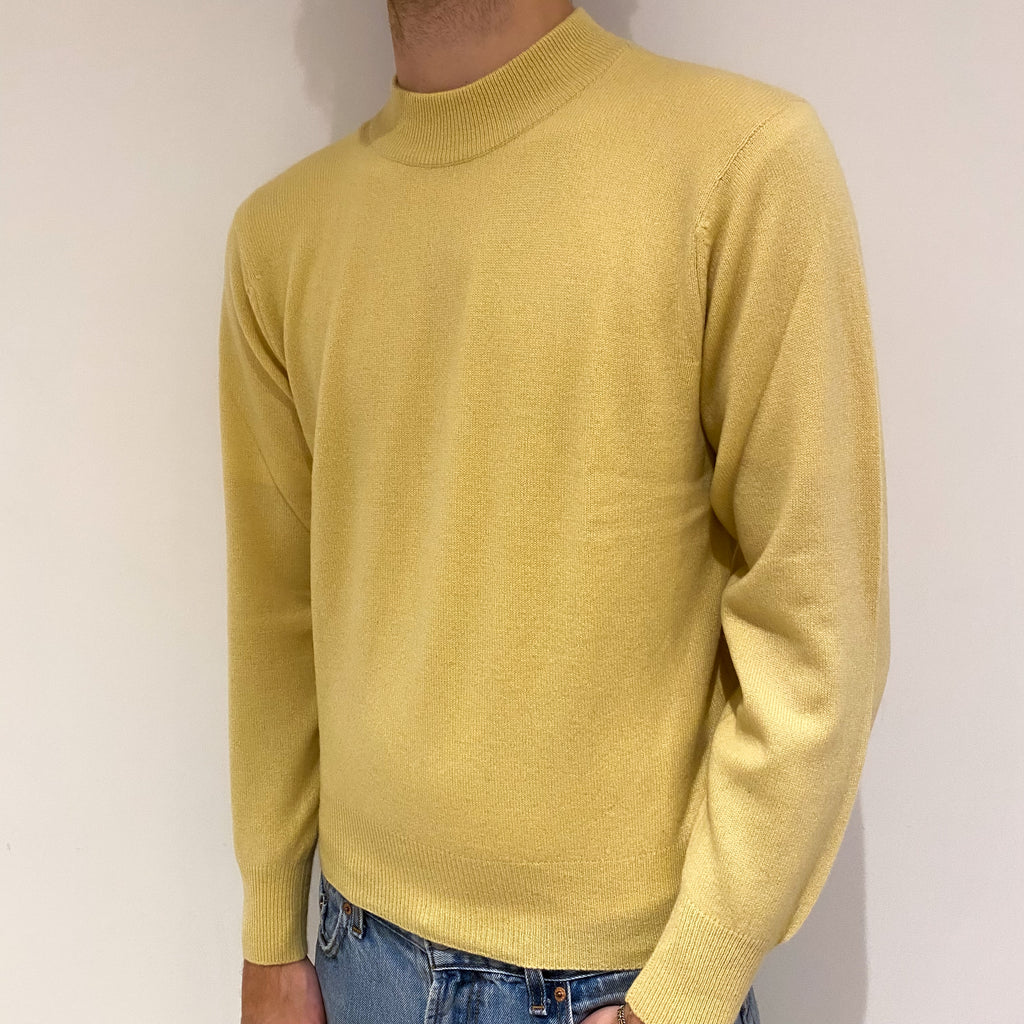 Men's Custard Yellow Cashmere Turtle Neck Jumper Large