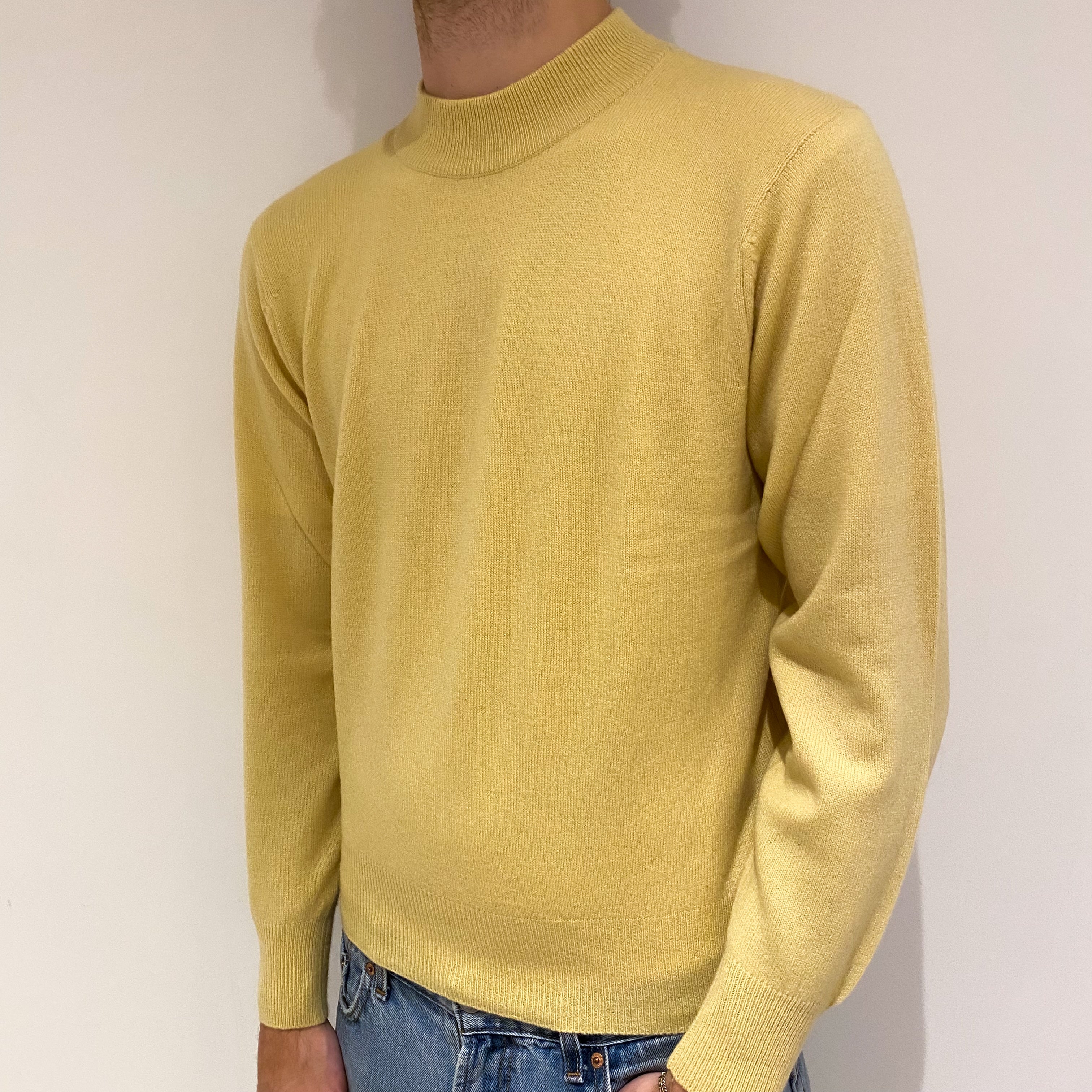 Men's Custard Yellow Cashmere Turtle Neck Jumper Large