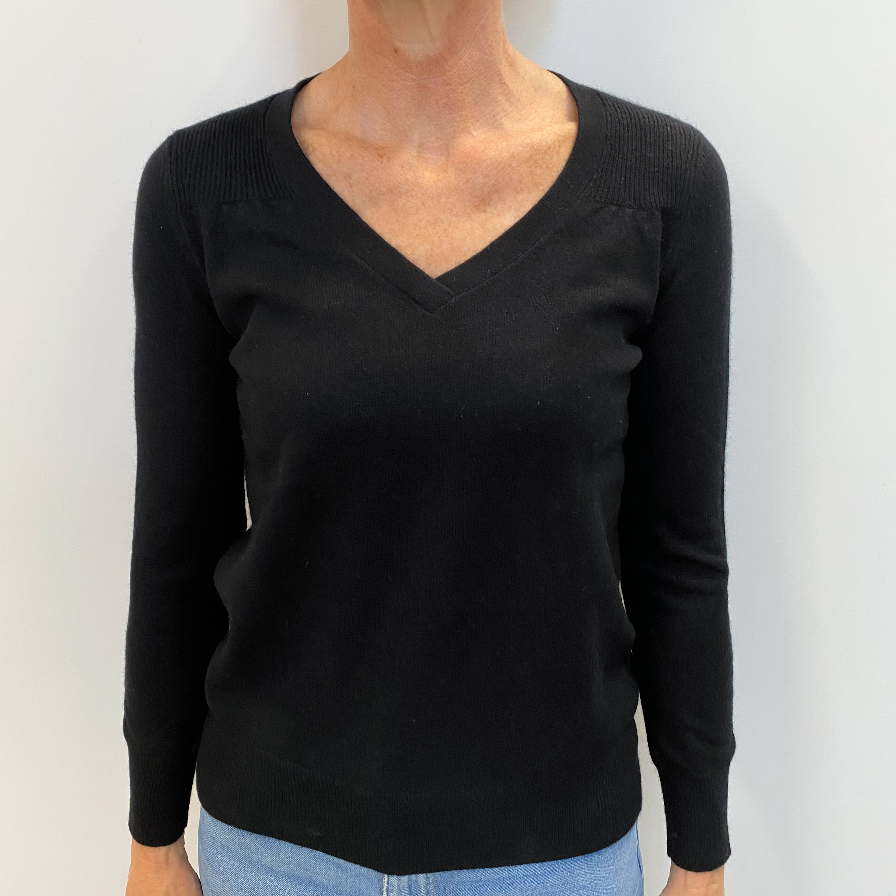 Black Cashmere V Neck Jumper Small