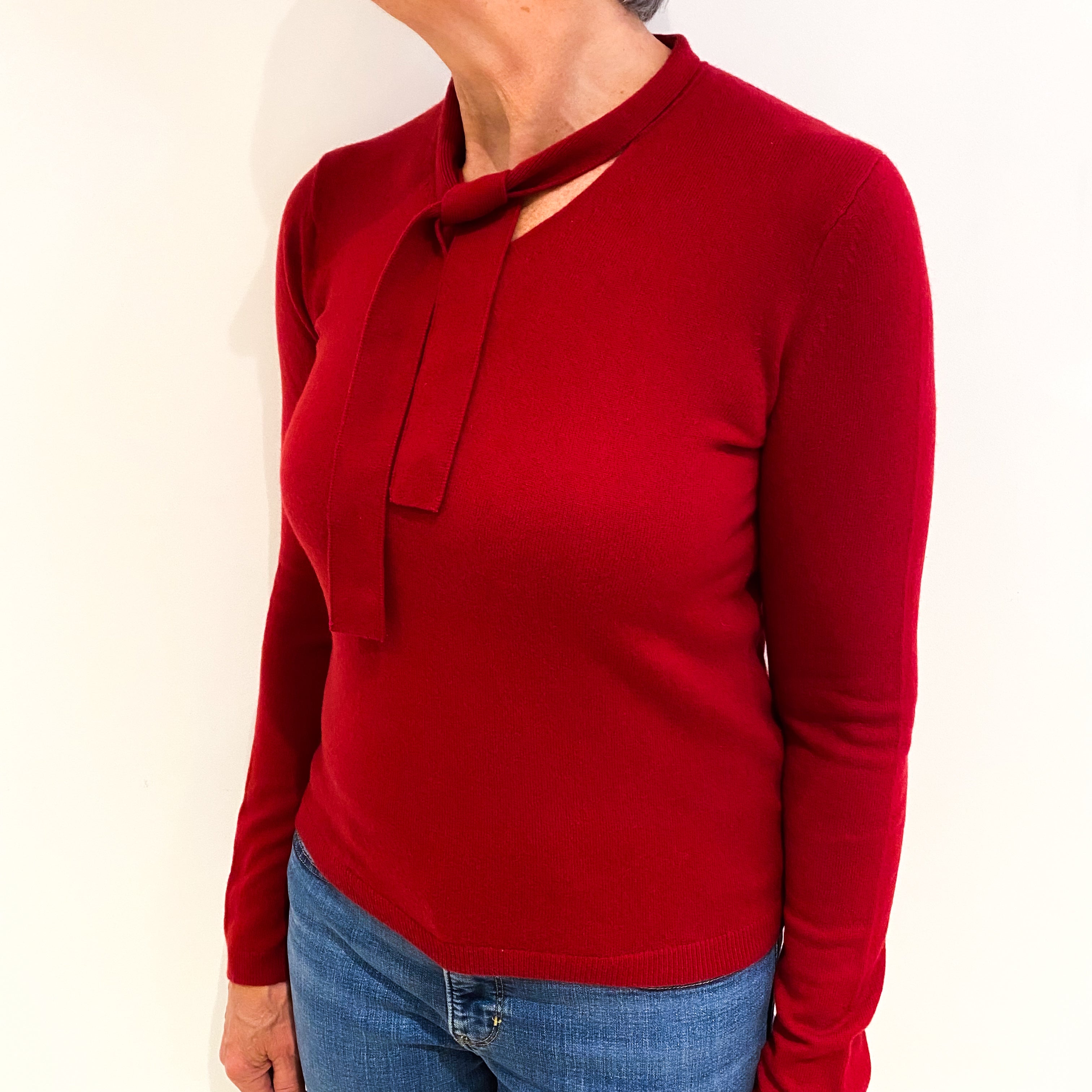 Crimson Red Cashmere V Neck Jumper Medium