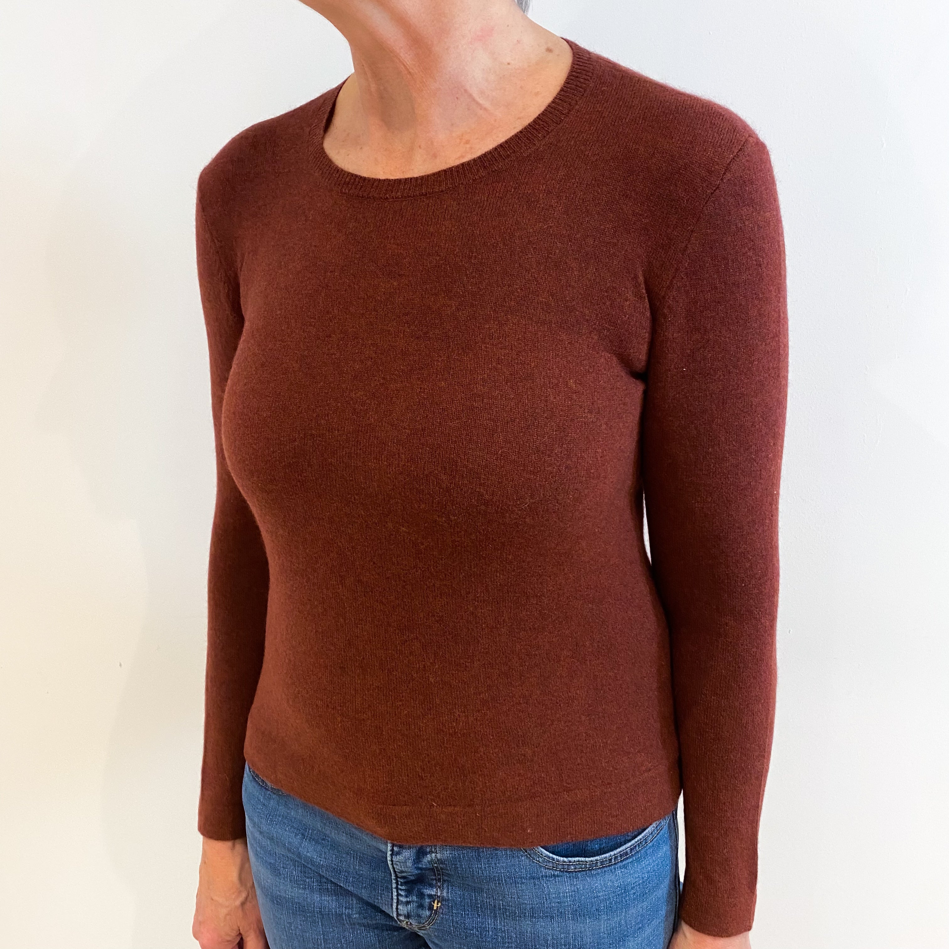 Rust Brown Cashmere Crew Neck Jumper Medium