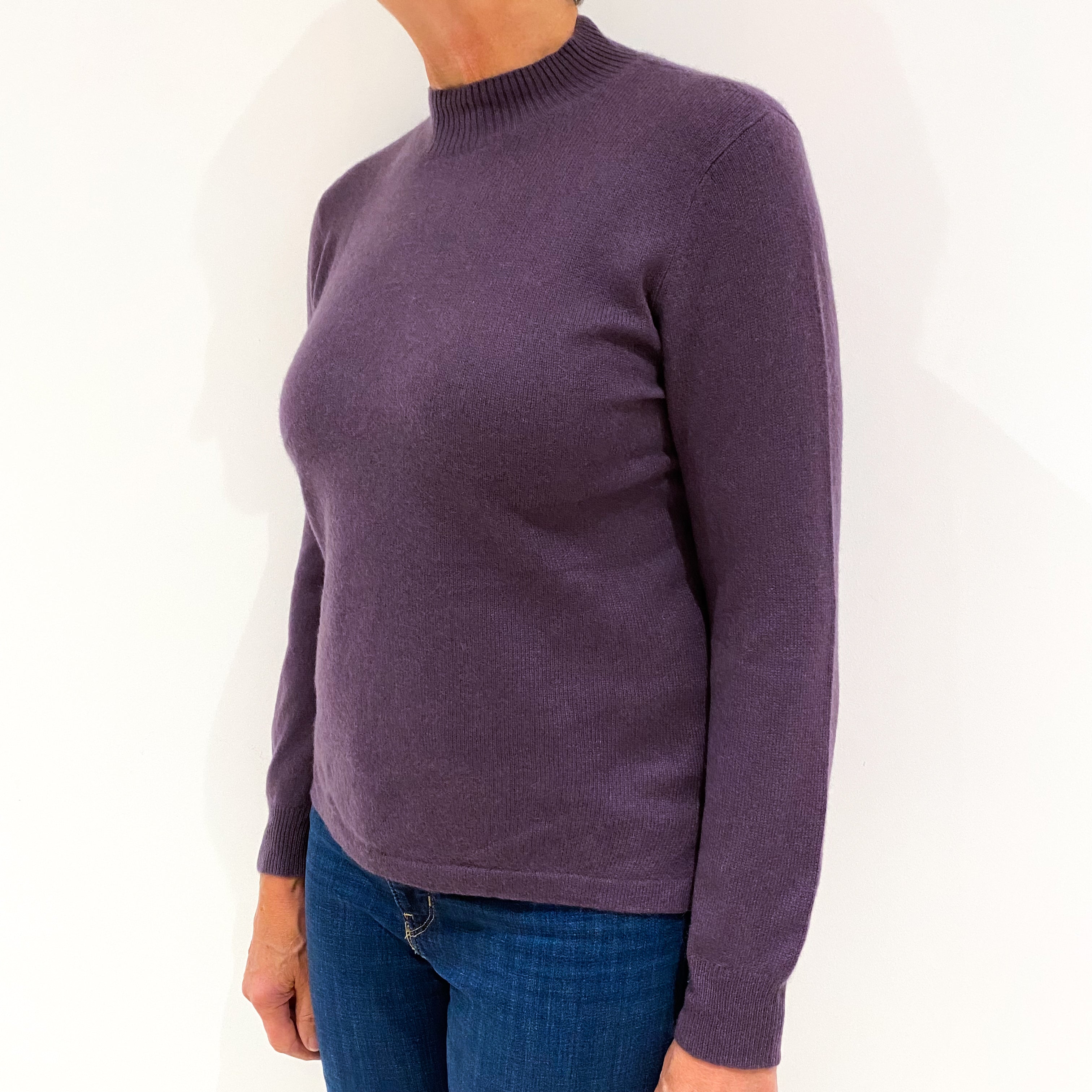 Grape Purple Cashmere Polo Neck Jumper Medium
