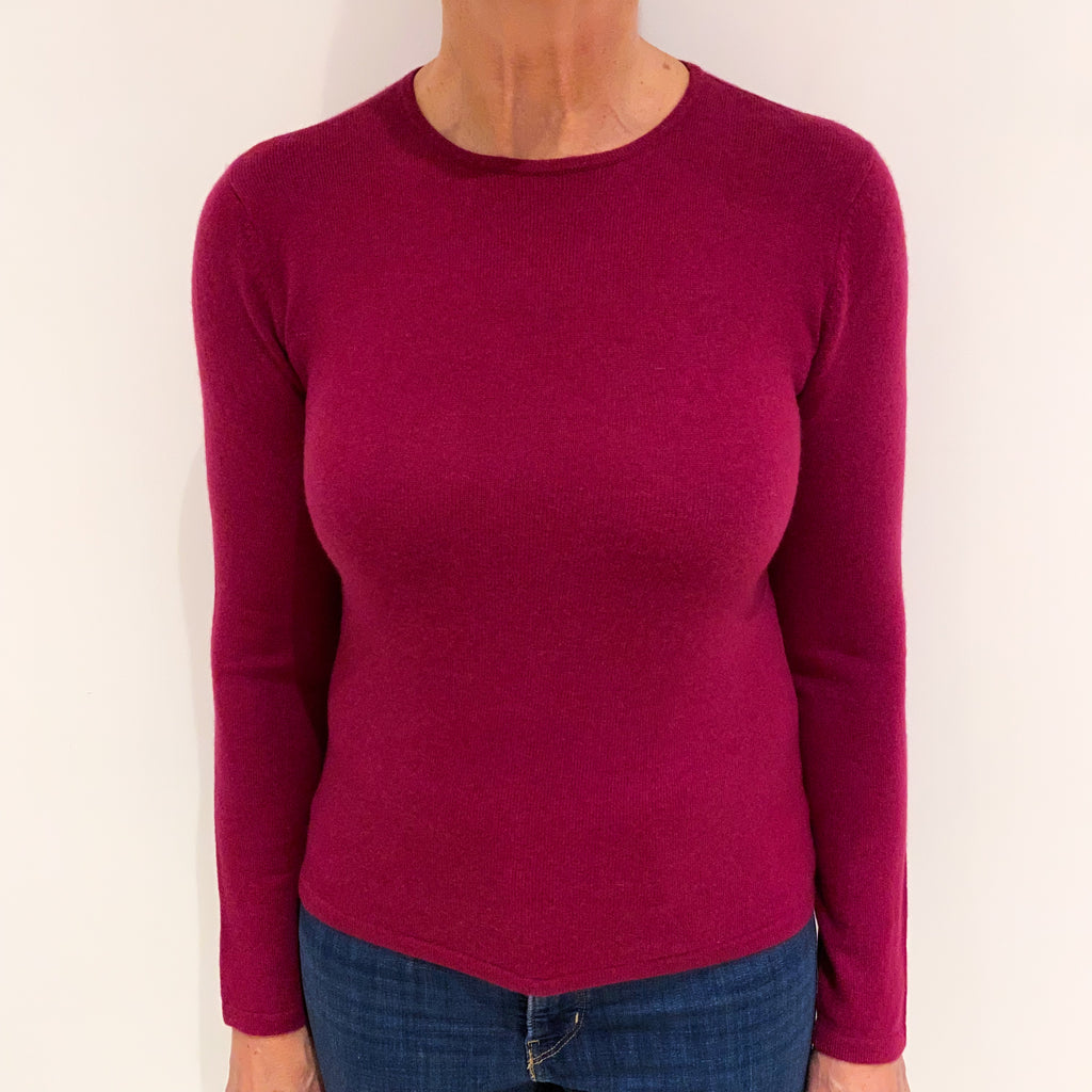 Deep Raspberry Pink Cashmere Crew Neck Jumper Medium