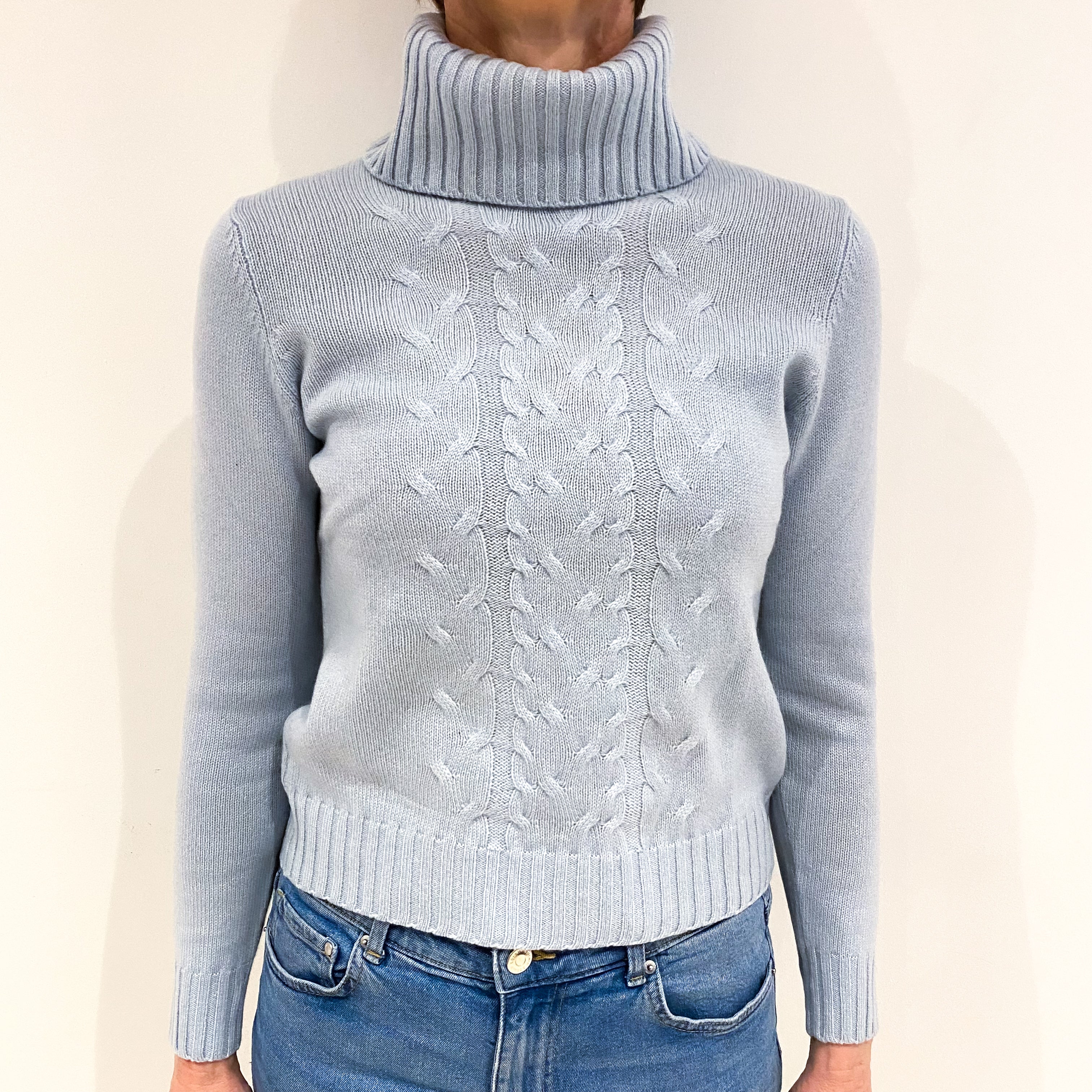 Opal Blue Cashmere Polo Neck Jumper Small