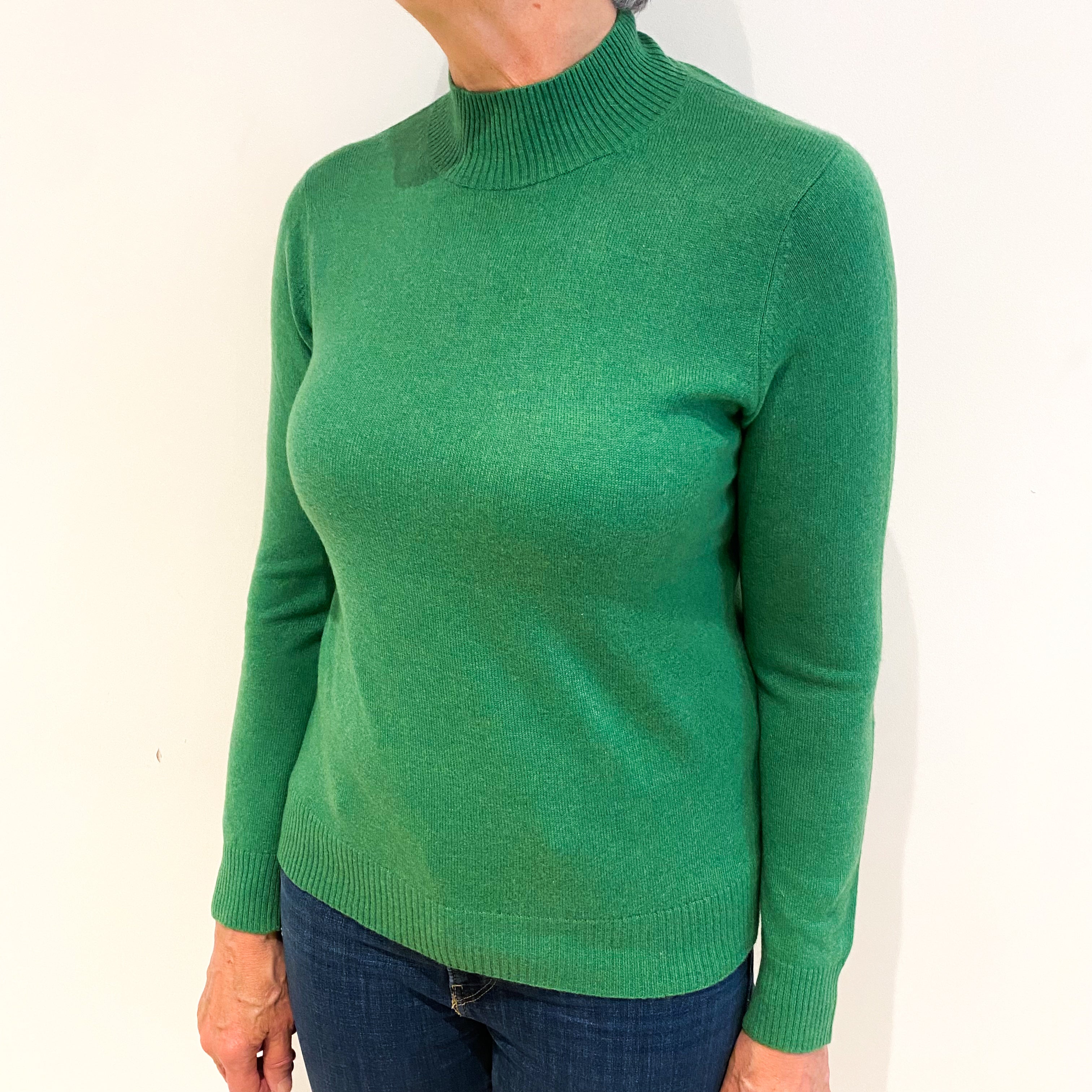 Jade Green Cashmere Turtle Neck Jumper Medium