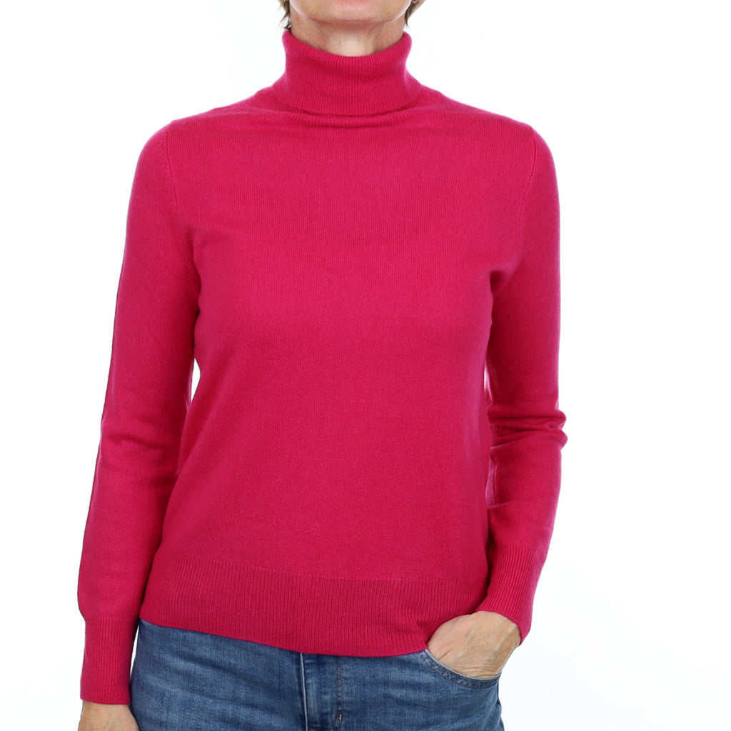 Fuchsia Pink Cashmere Polo Neck Jumper Small