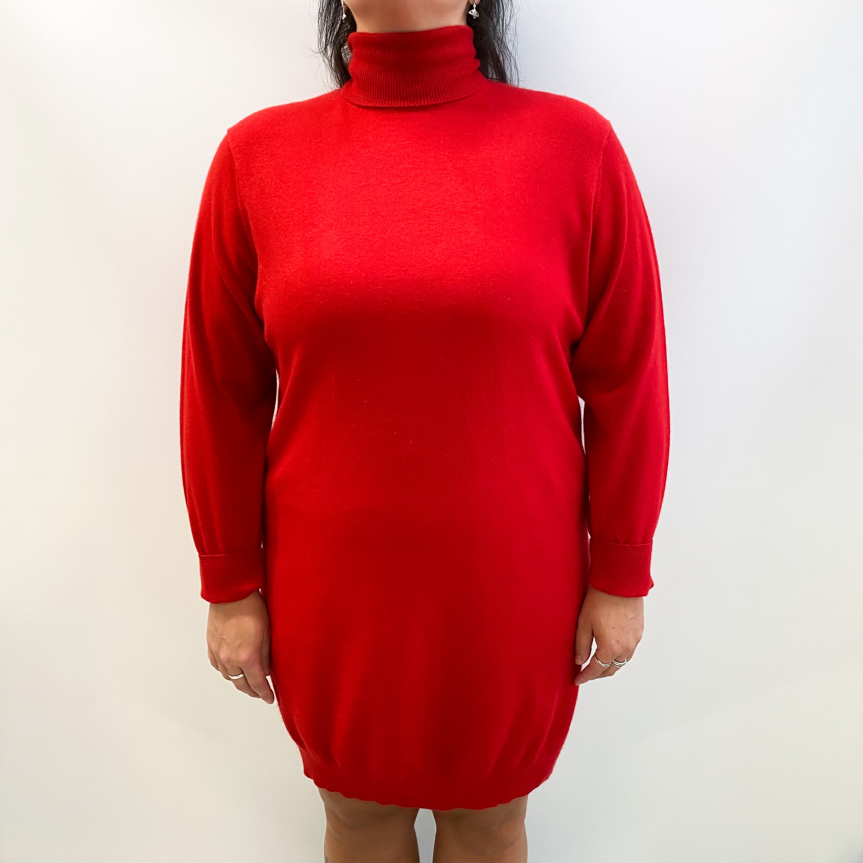 Scarlet Red Cashmere Polo Neck Dress Large
