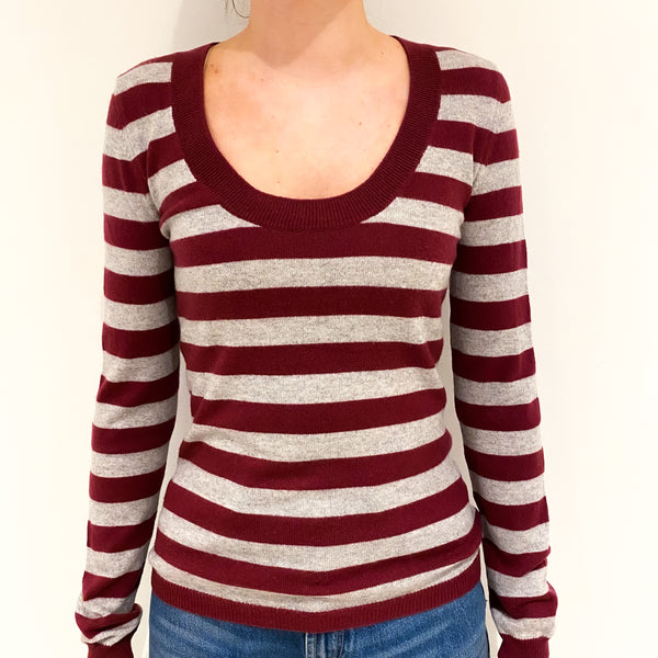 Grey and Maroon Cashmere Scoop Neck Jumper Extra Small
