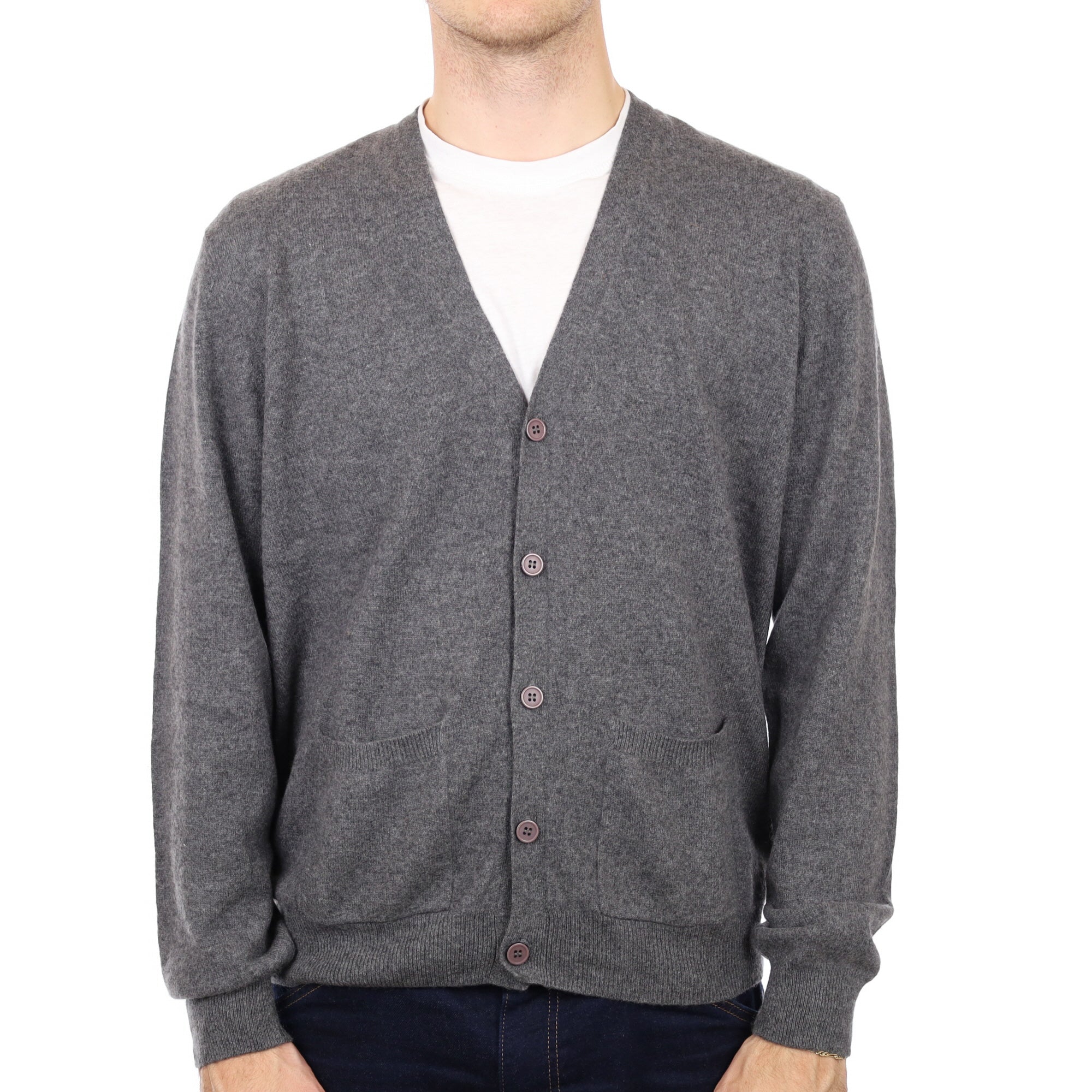 Men's Slate Grey Cashmere V Neck Cardigan with Pockets Large