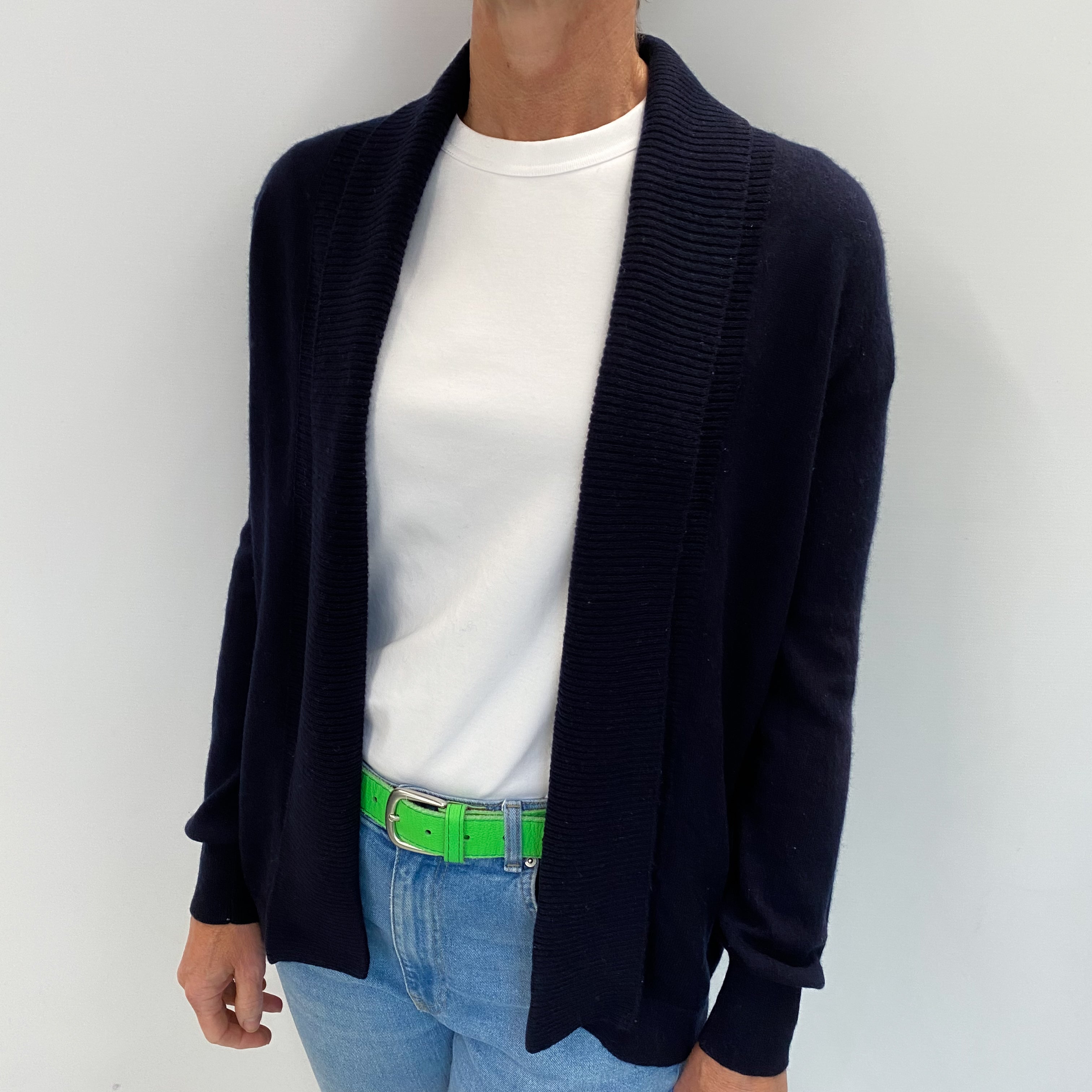 Navy Blue Cashmere Edge To Edge Cardigan Small