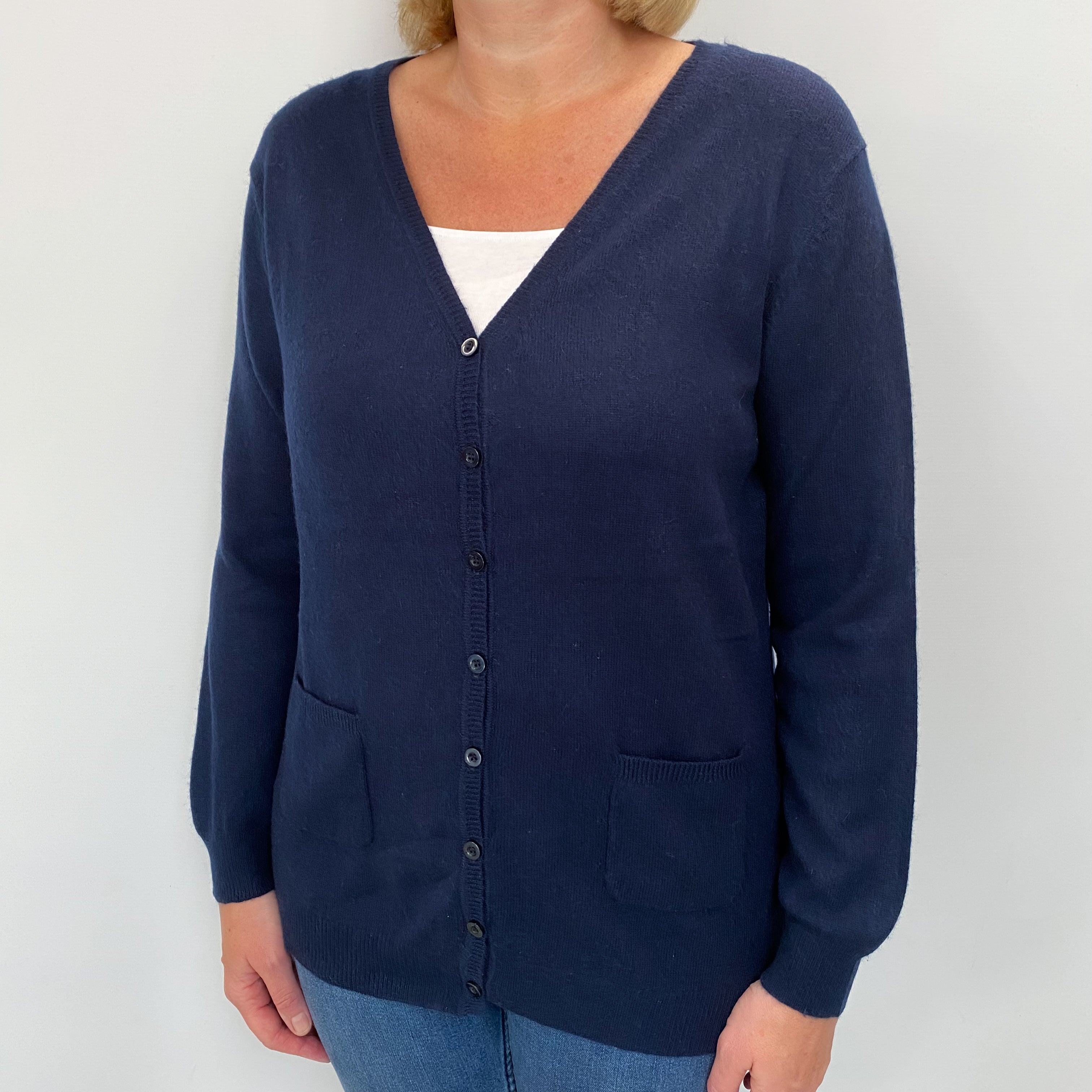Navy Blue Cashmere Cardigan Large