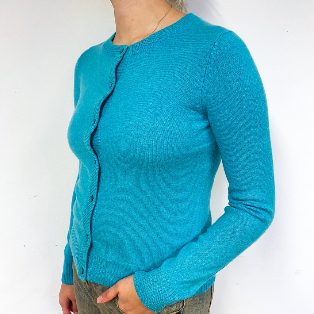 Turquoise Green Cashmere Crew Neck Cardigan Small