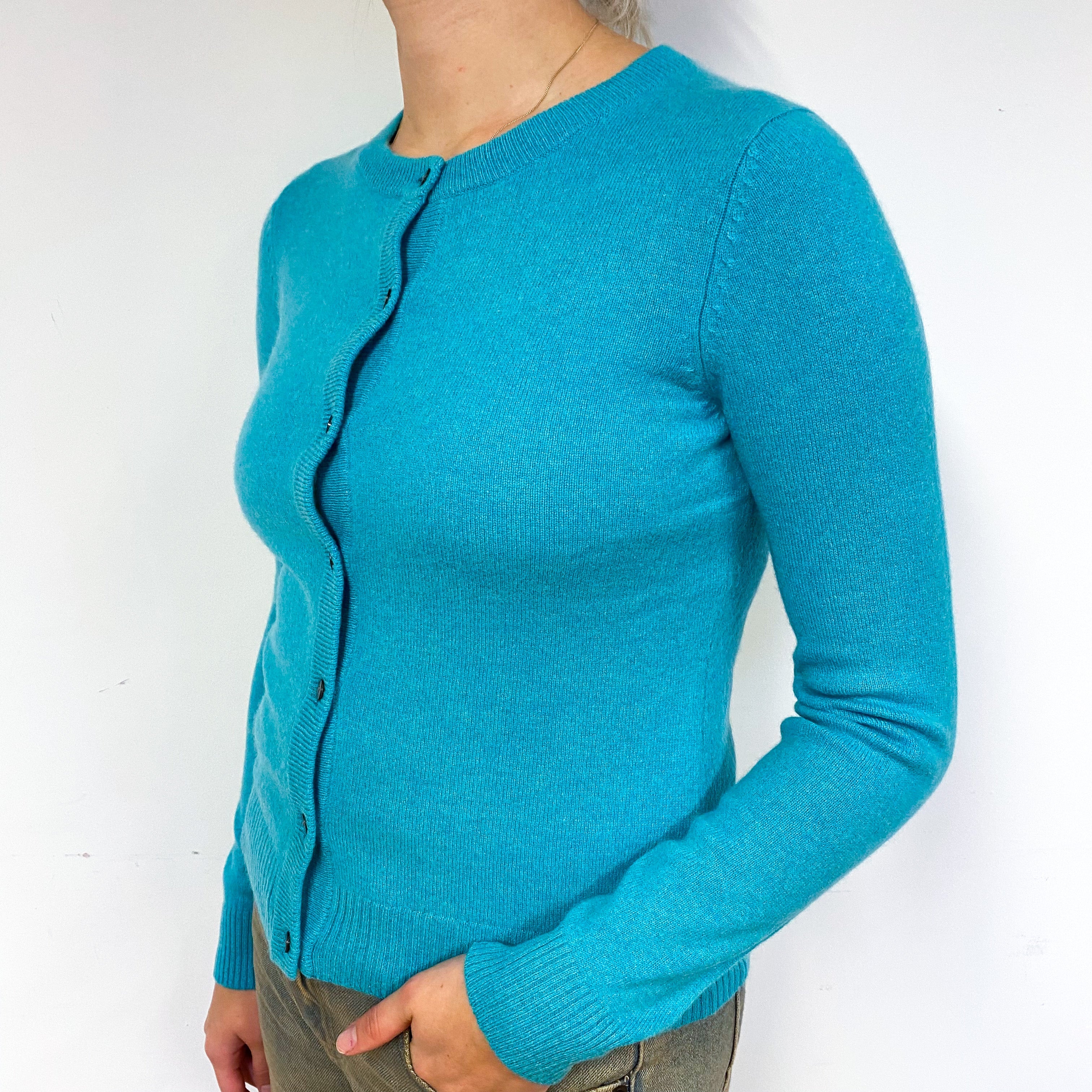Turquoise Green Cashmere Crew Neck Cardigan Small