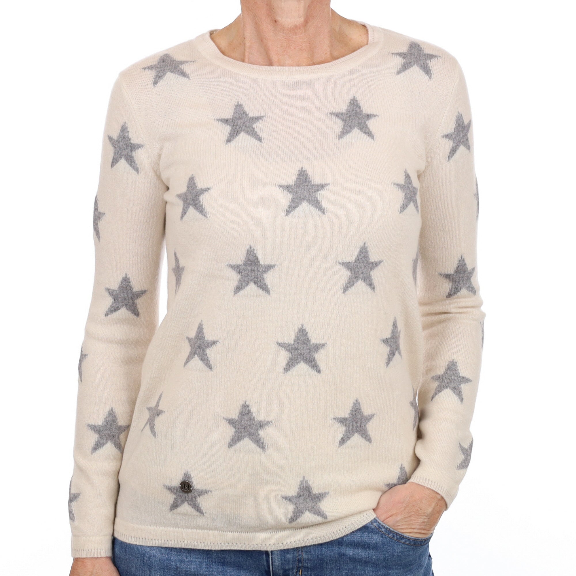 Lucy Nagle Cream Starred Cashmere Crew Neck Small