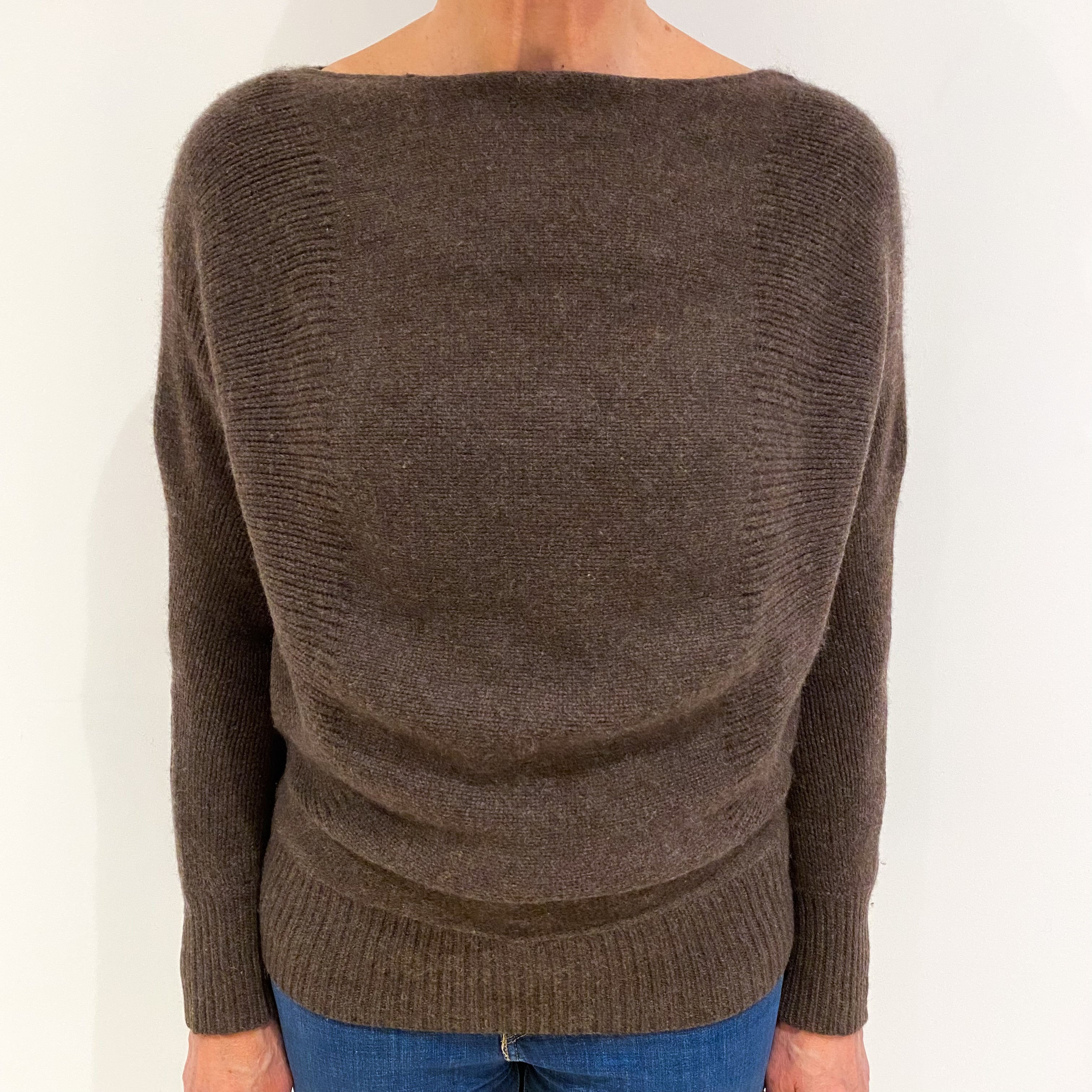 Theory Donkey Brown Cashmere Slash Neck Jumper Medium