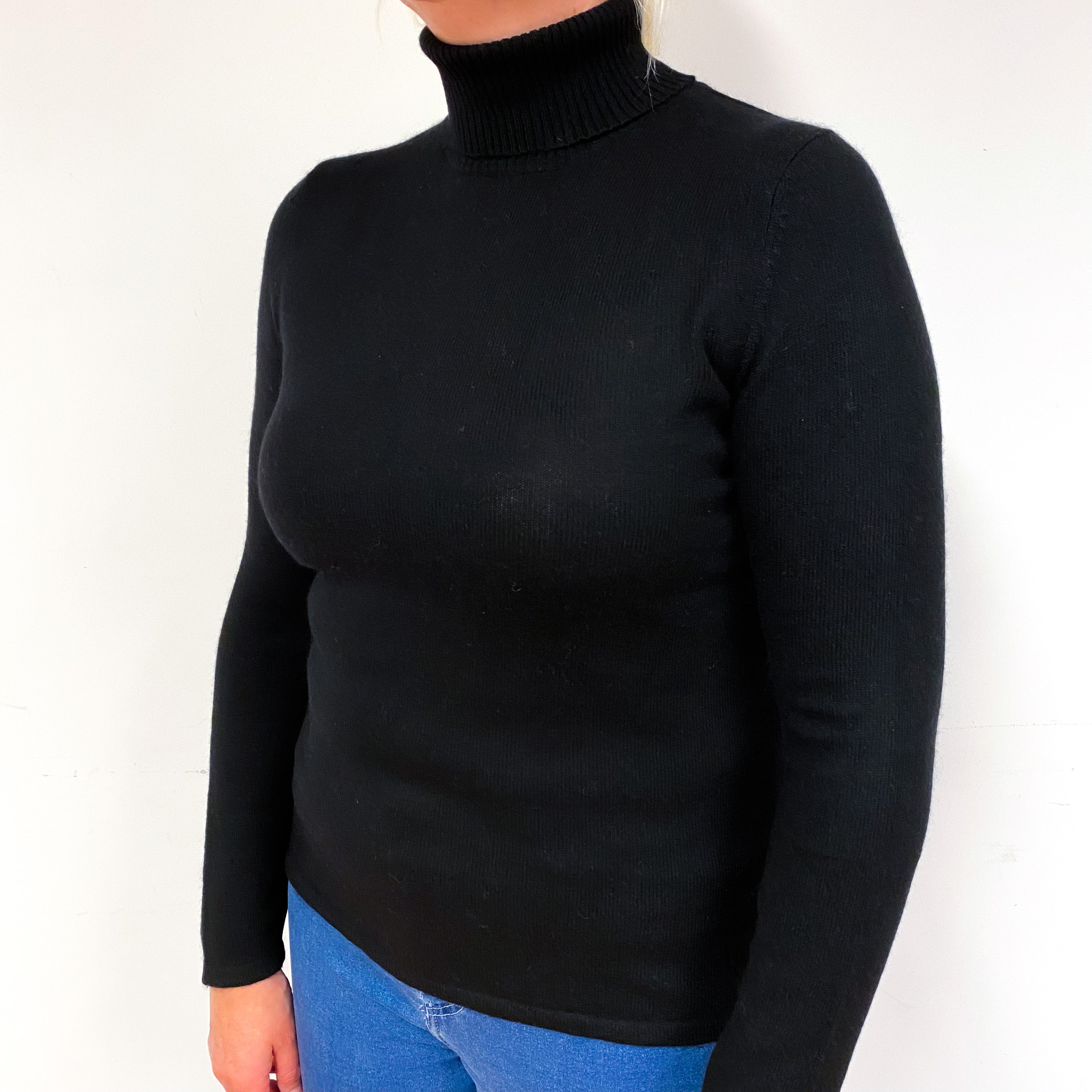 Black Cashmere Polo Neck Jumper Large