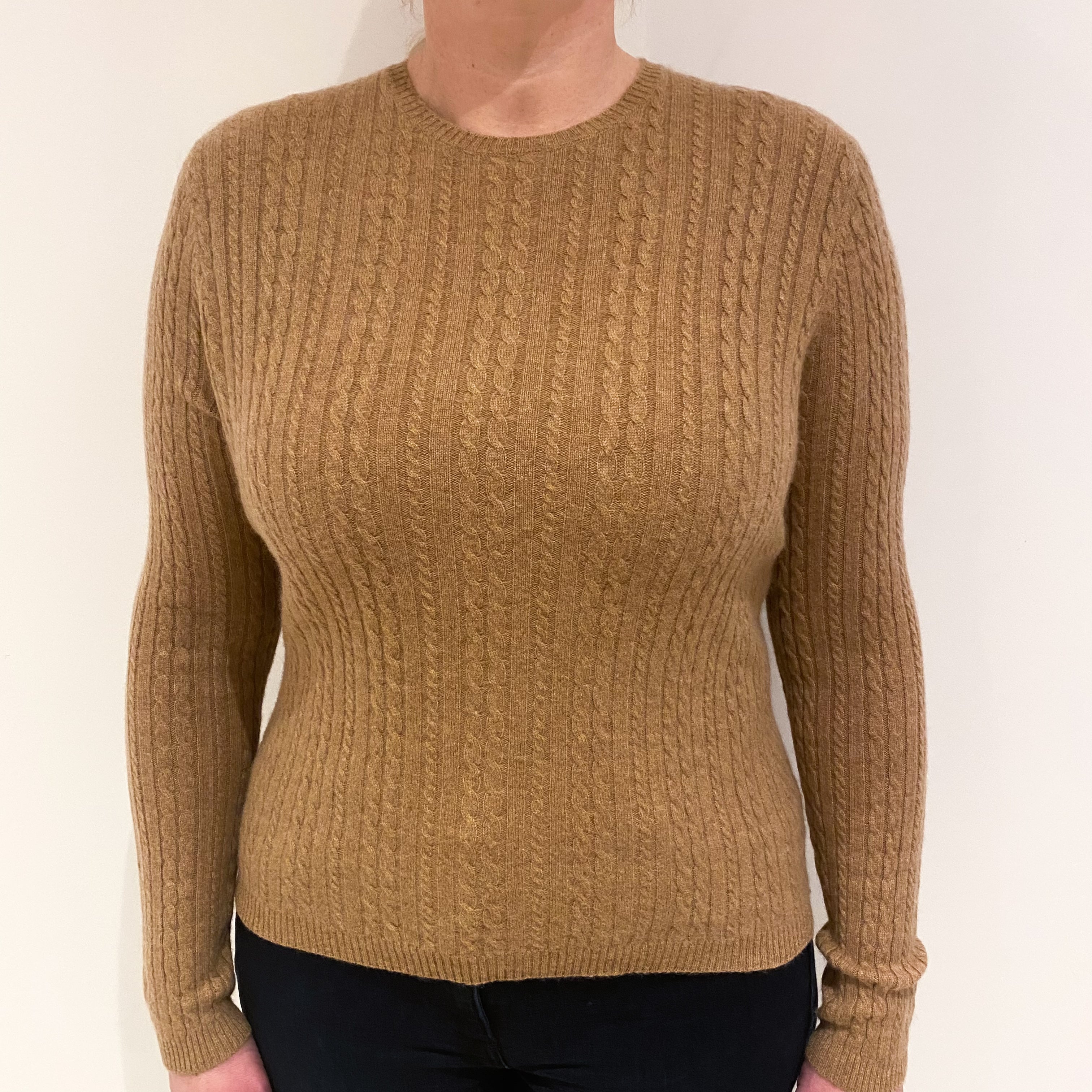 Caramel Brown Cashmere Crew Neck Jumper Large