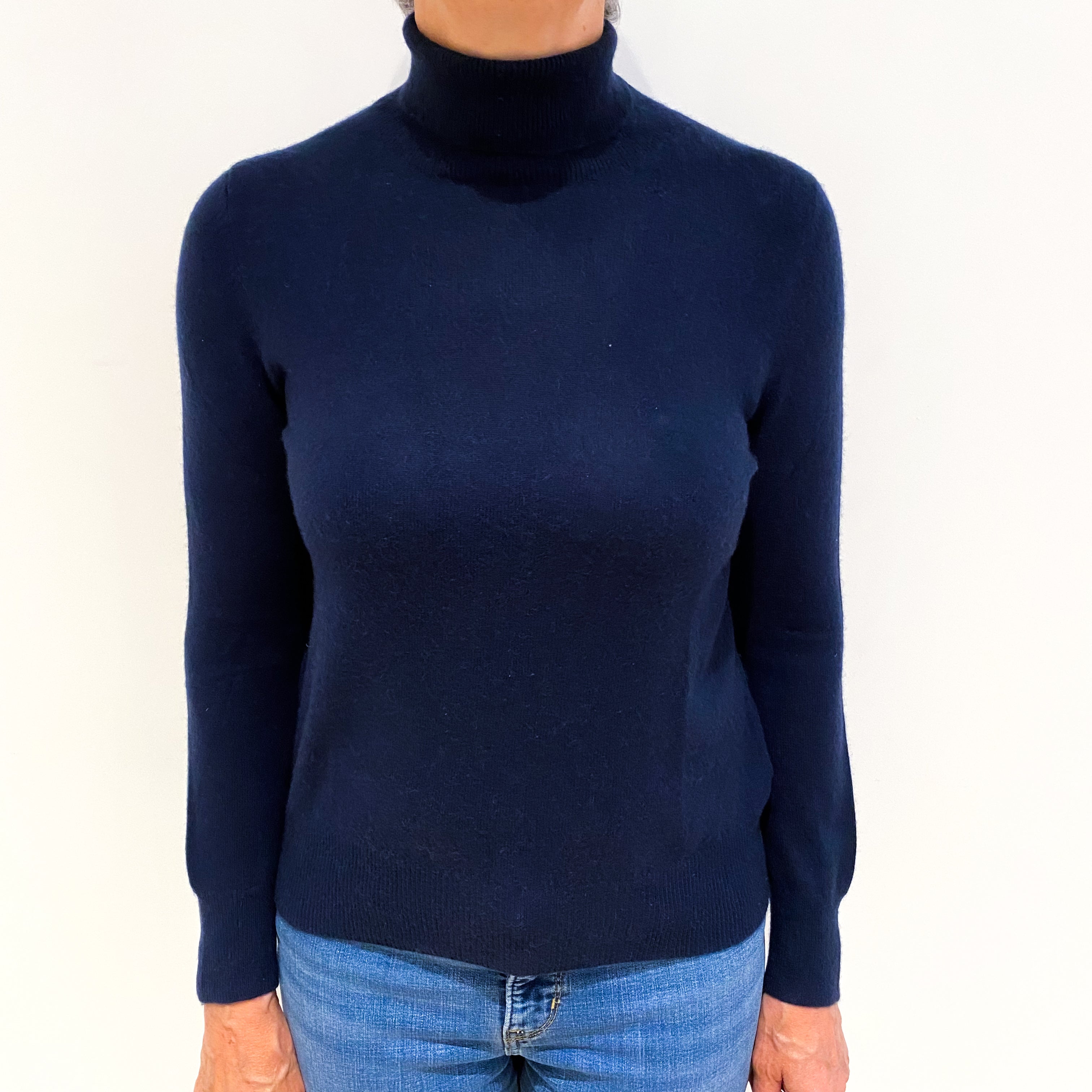 Navy Blue Cashmere Polo Neck Jumper Medium