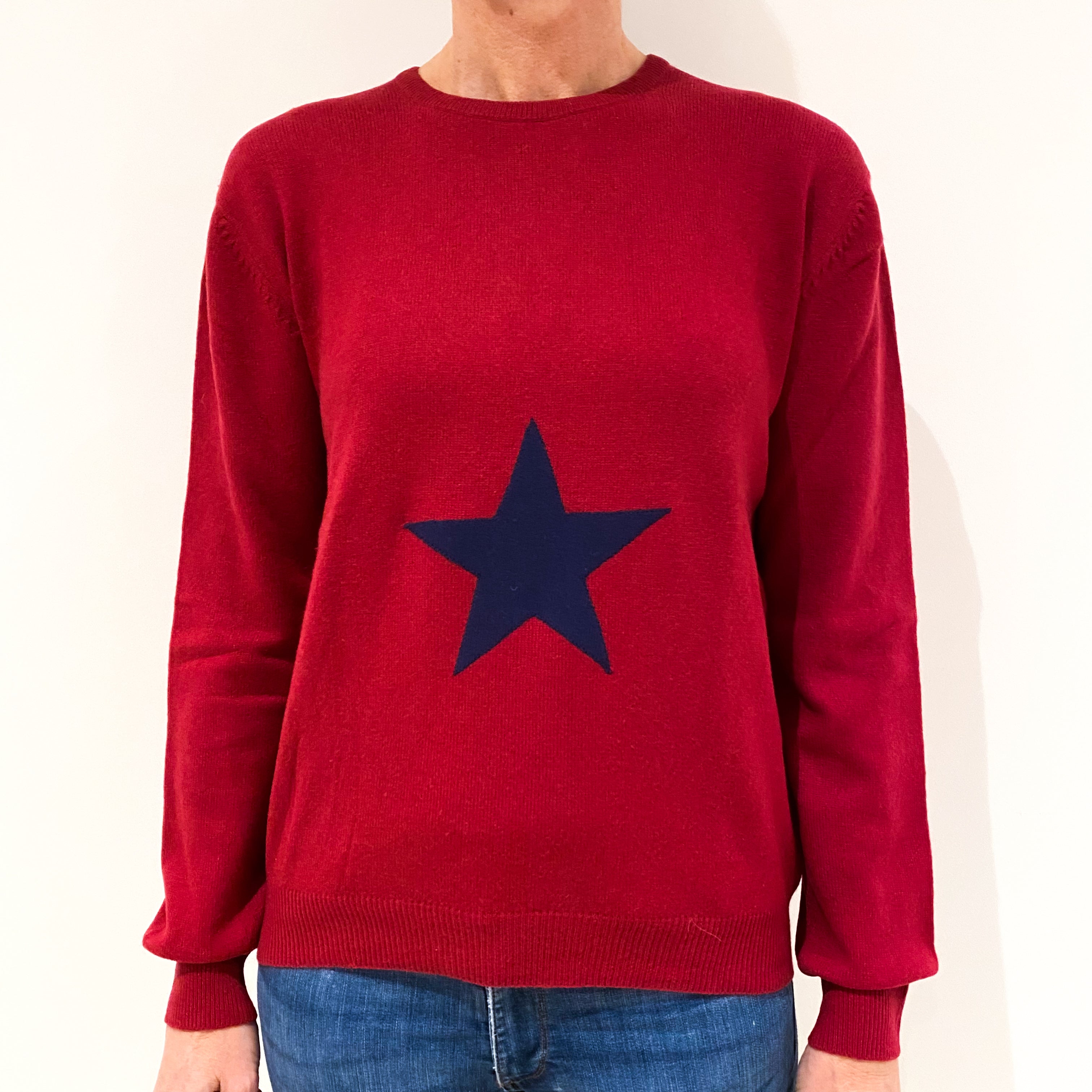 Vintage Cherry Red Cashmere Crew Neck Jumper Small