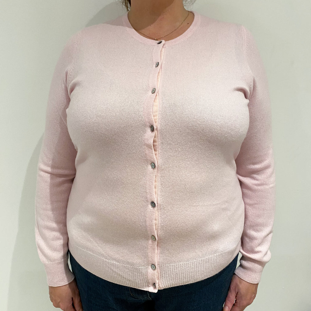 Carnation Pink Cashmere Crew Neck Cardigan Extra Large