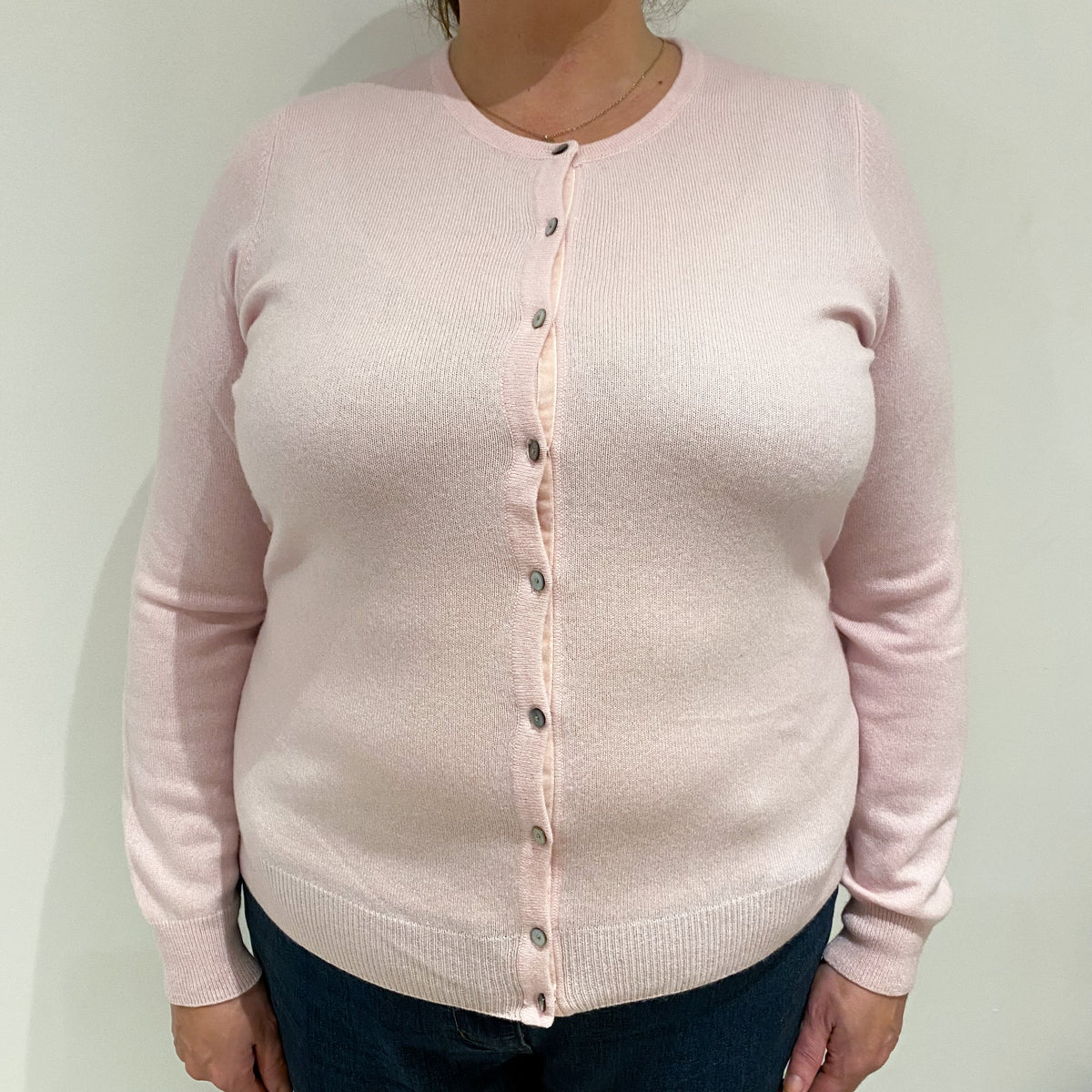 Carnation Pink Cashmere Crew Neck Cardigan Extra Large