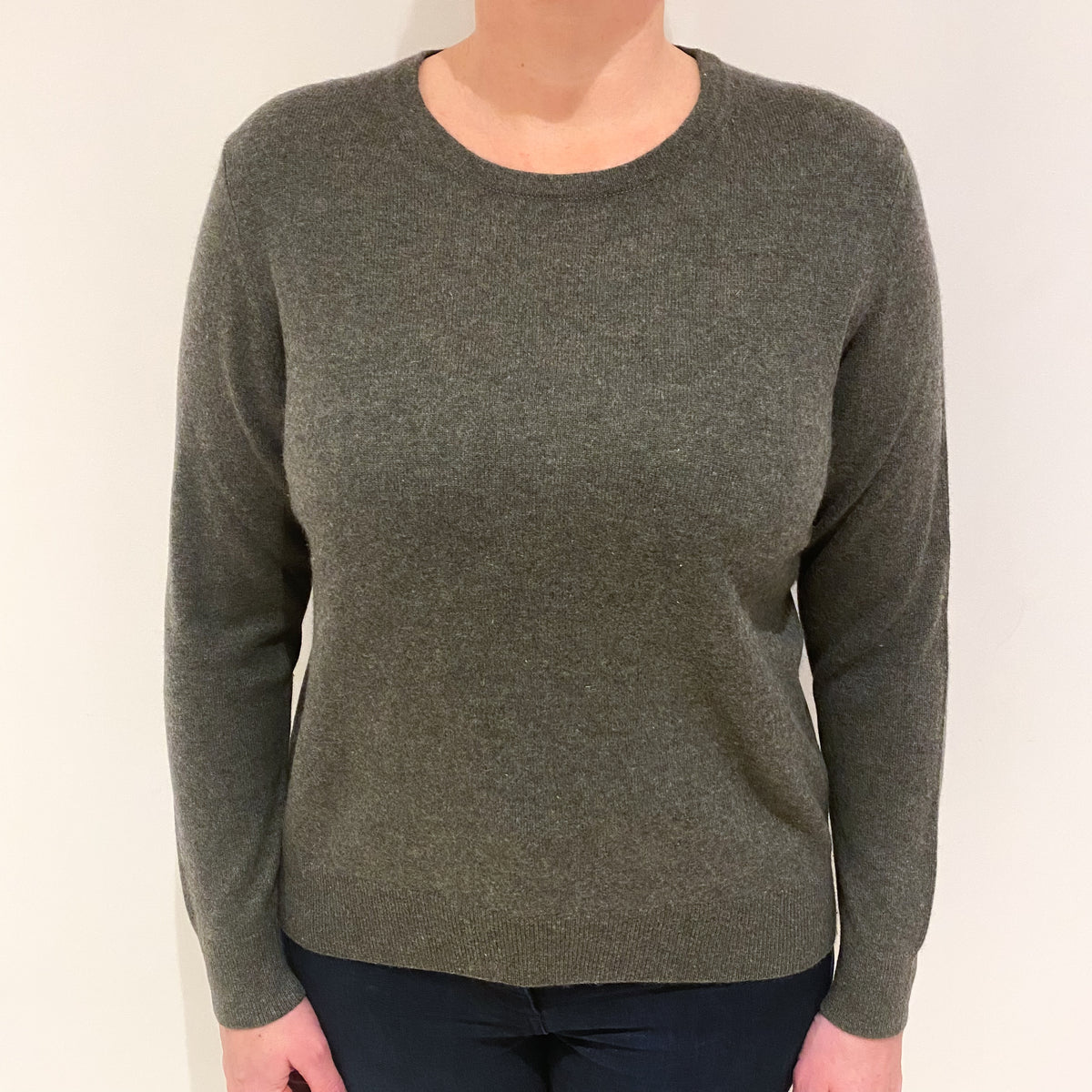 Khaki Green Cashmere Crew Neck Jumper Large