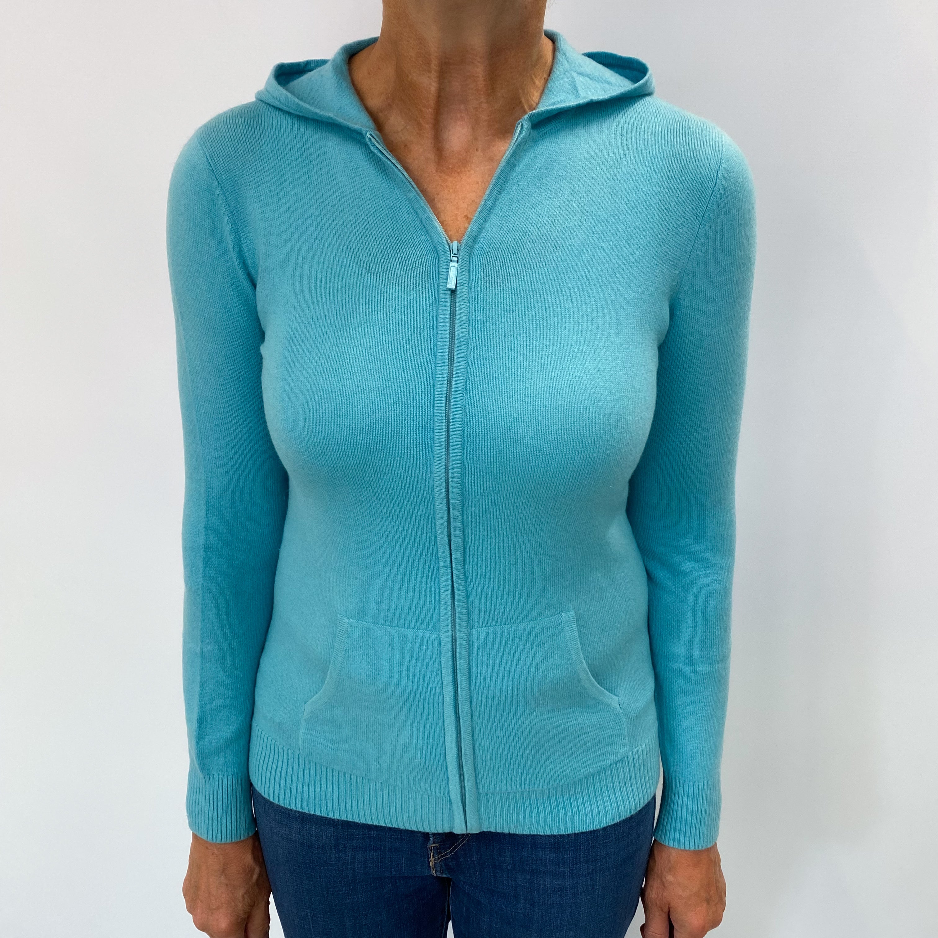L.L Bean Aquamarine Blue Cashmere Zip Up Hoodie Medium