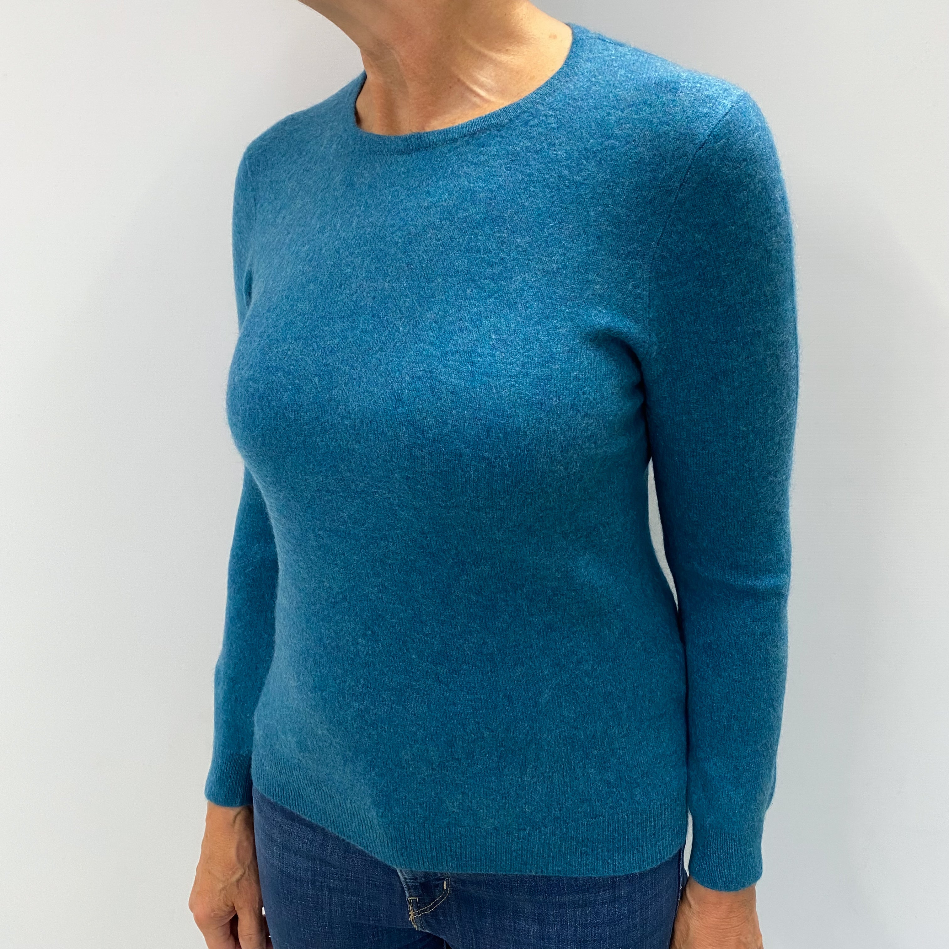 Pacific Blue Cashmere Crew Neck Jumper Medium