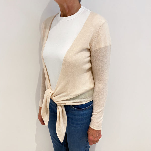 Clotted Cream Lightweight Cashmere Tie Front Cardigan Medium