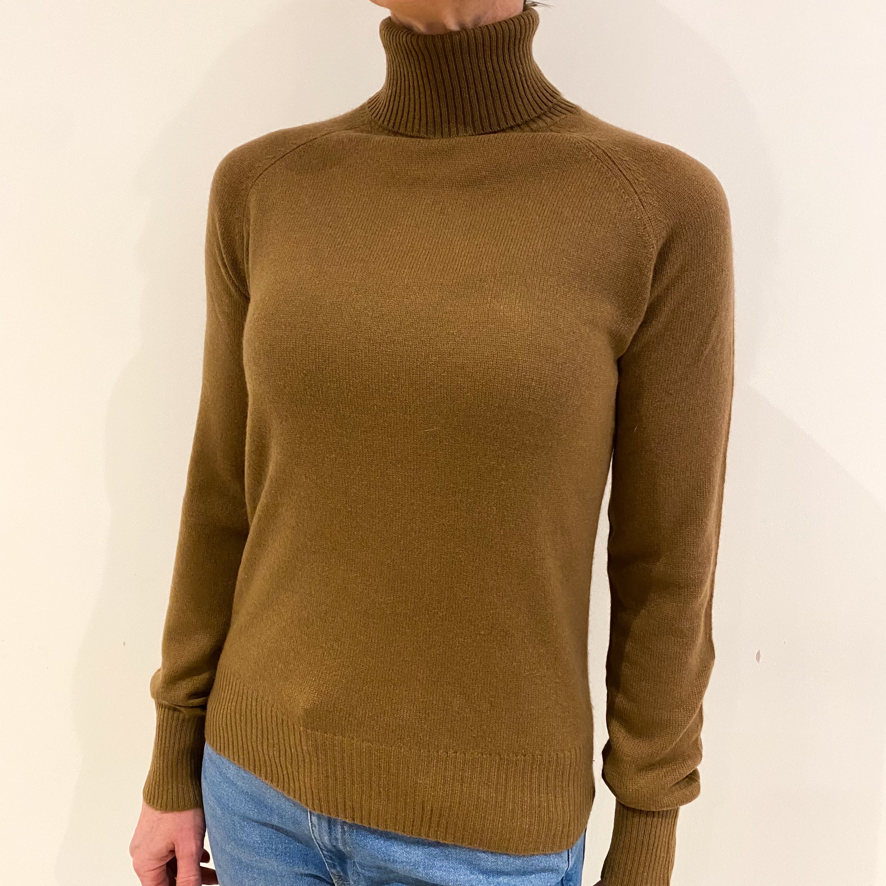 Walnut Brown Cashmere Polo Neck Jumper Small