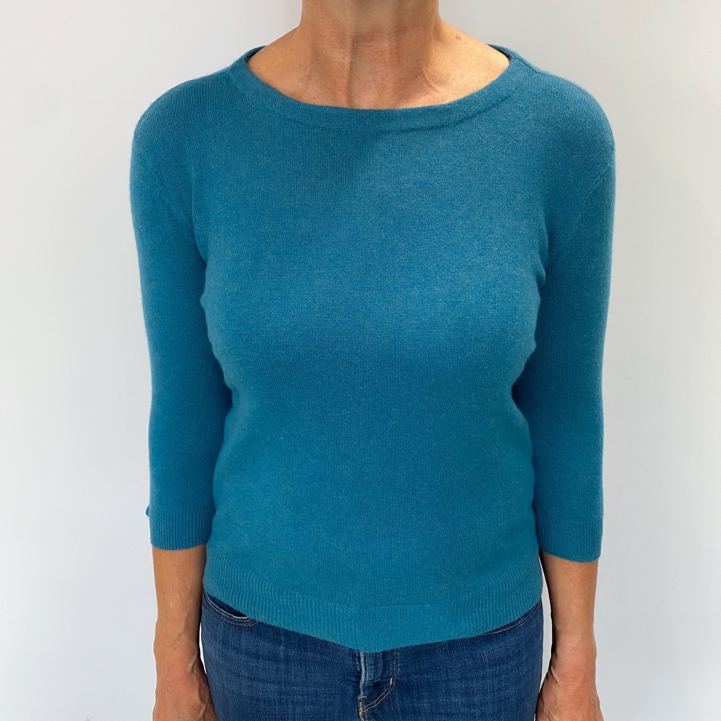 Teal Blue Cashmere Wide Crew Neck Jumper Medium