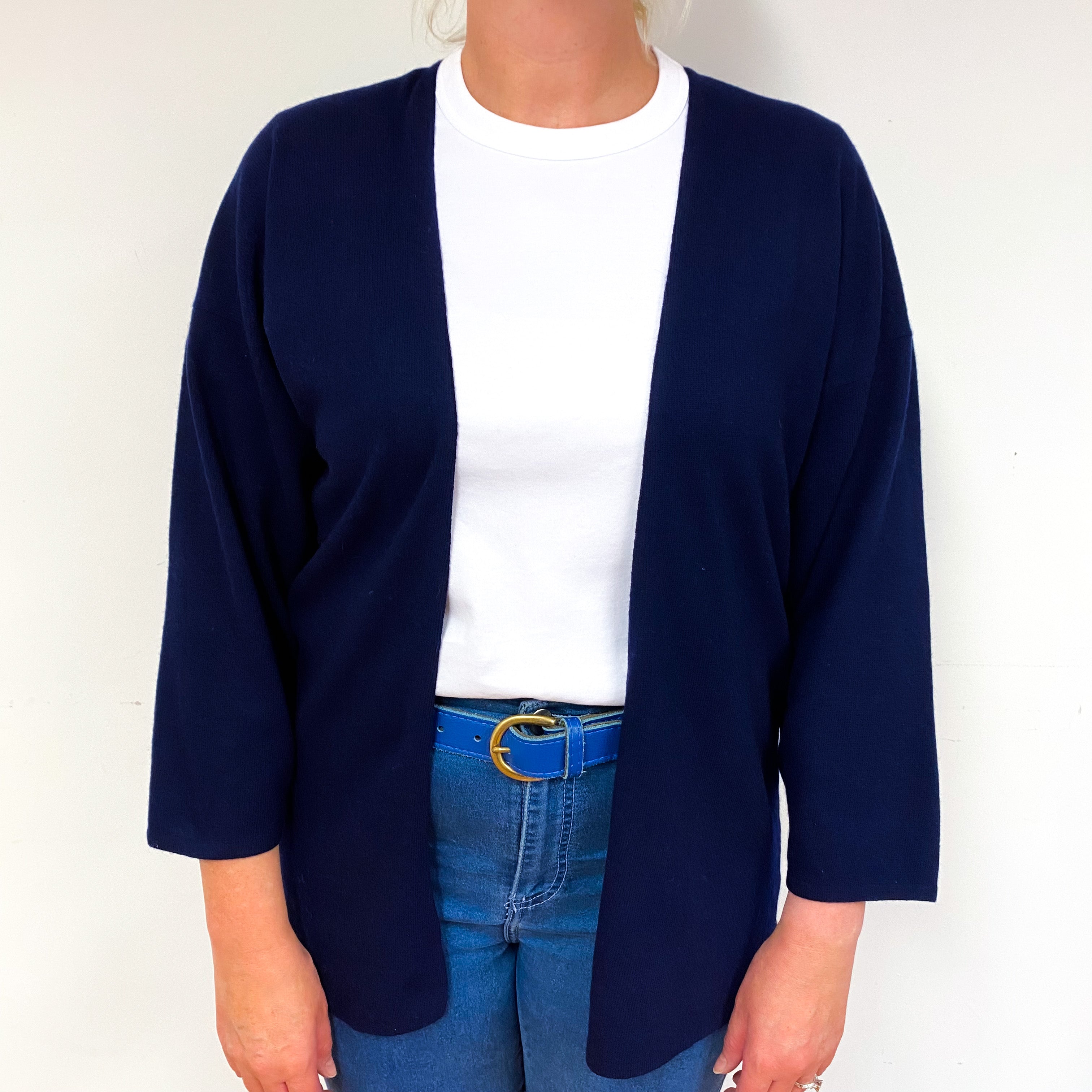 Vintage Scottish Navy Blue Cashmere Cardigan Large