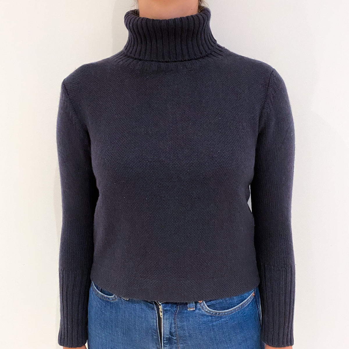 Dark Slate Grey Chunky Cashmere Polo Neck Jumper Small