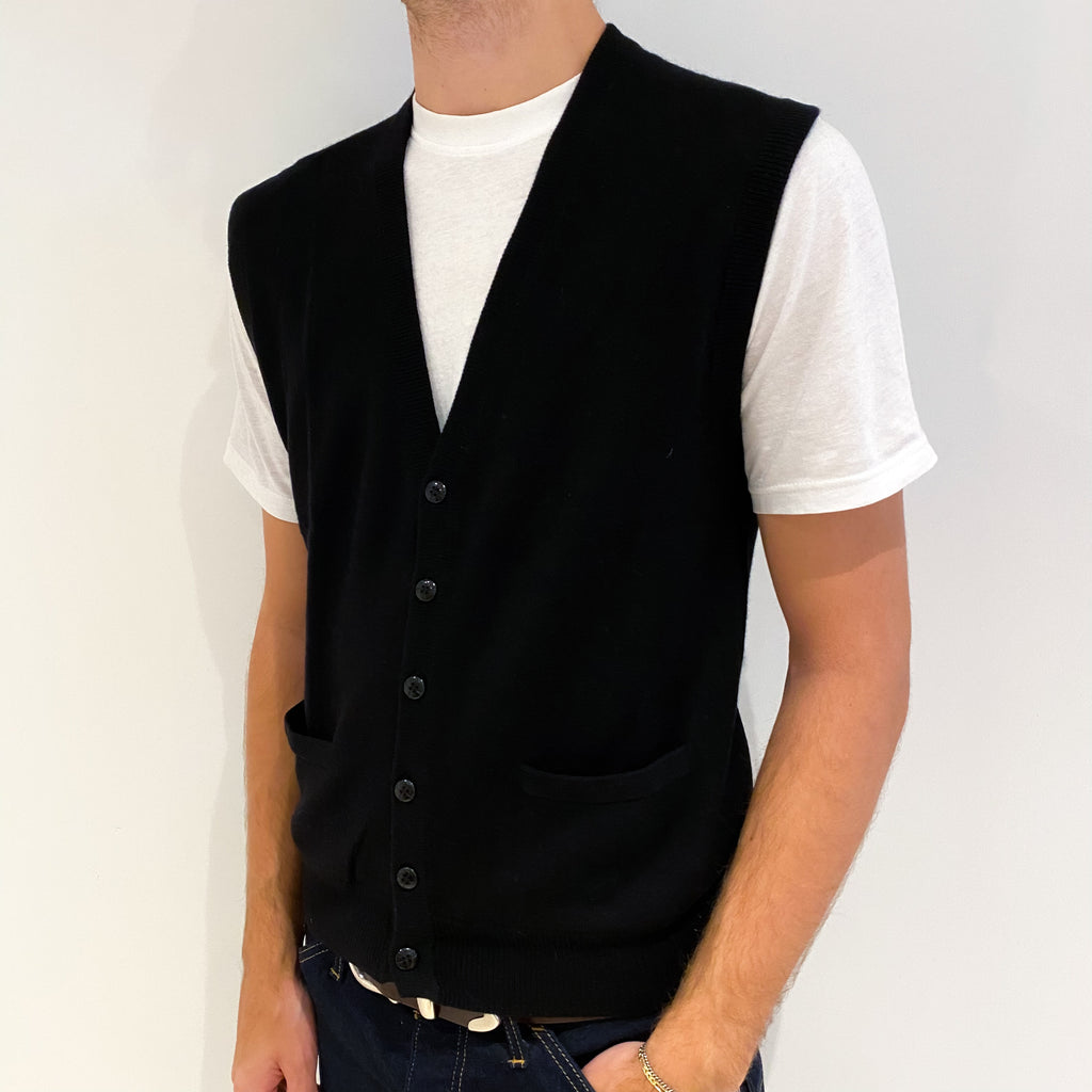 Men's Black Cashmere V-Neck Waist Coat Medium