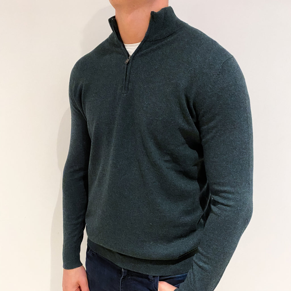 Men's Dark Forest Green Cashmere Turtle Neck Jumper XL