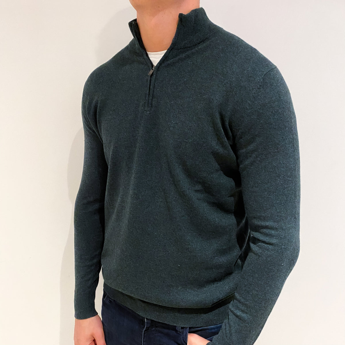Men's Dark Forest Green Cashmere Turtle Neck Jumper XL