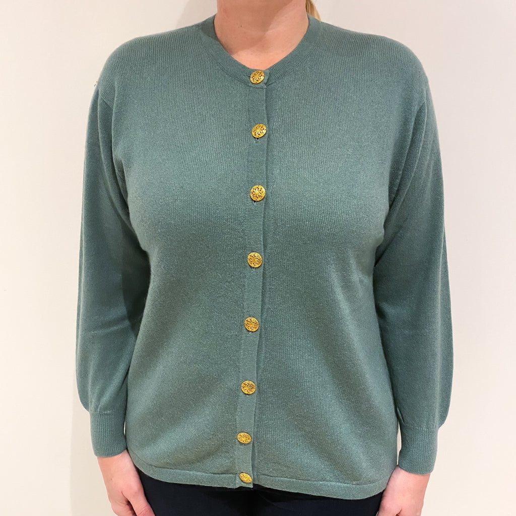 Seafoam Green Cashmere Crew Cardigan Large