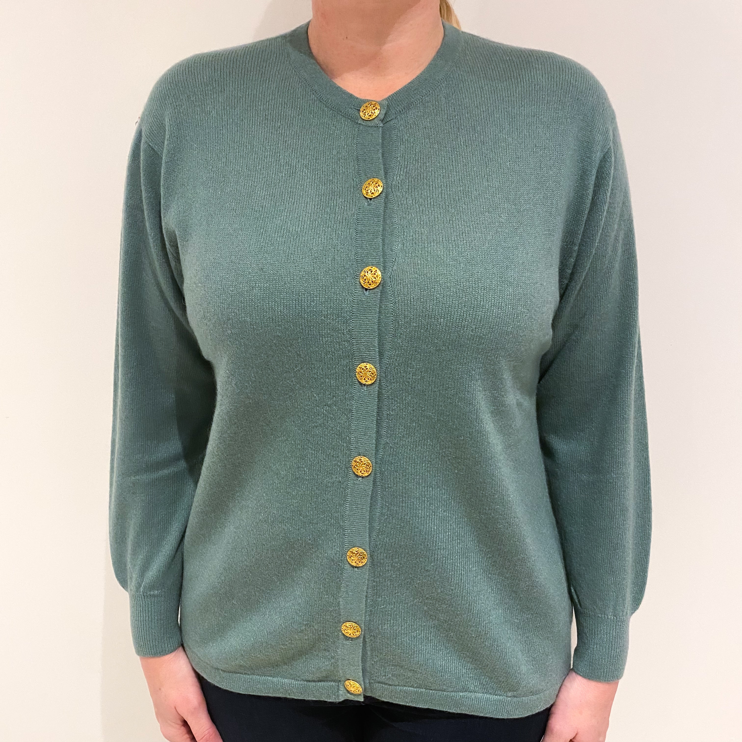 Seafoam Green Cashmere Crew Cardigan Large