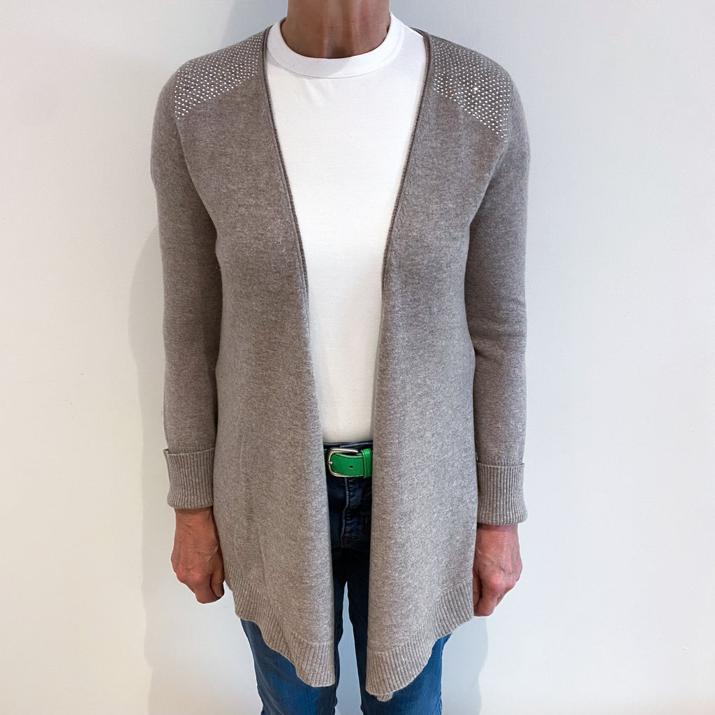 Mink Brown Diamanté Cashmere Edge to Edge Cardigan Medium