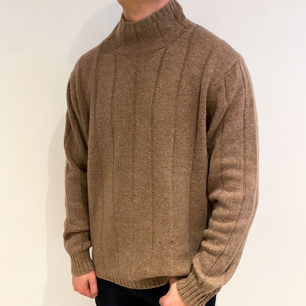 Men's Nutmeg Brown Cashmere Funnel Neck Jumper XL