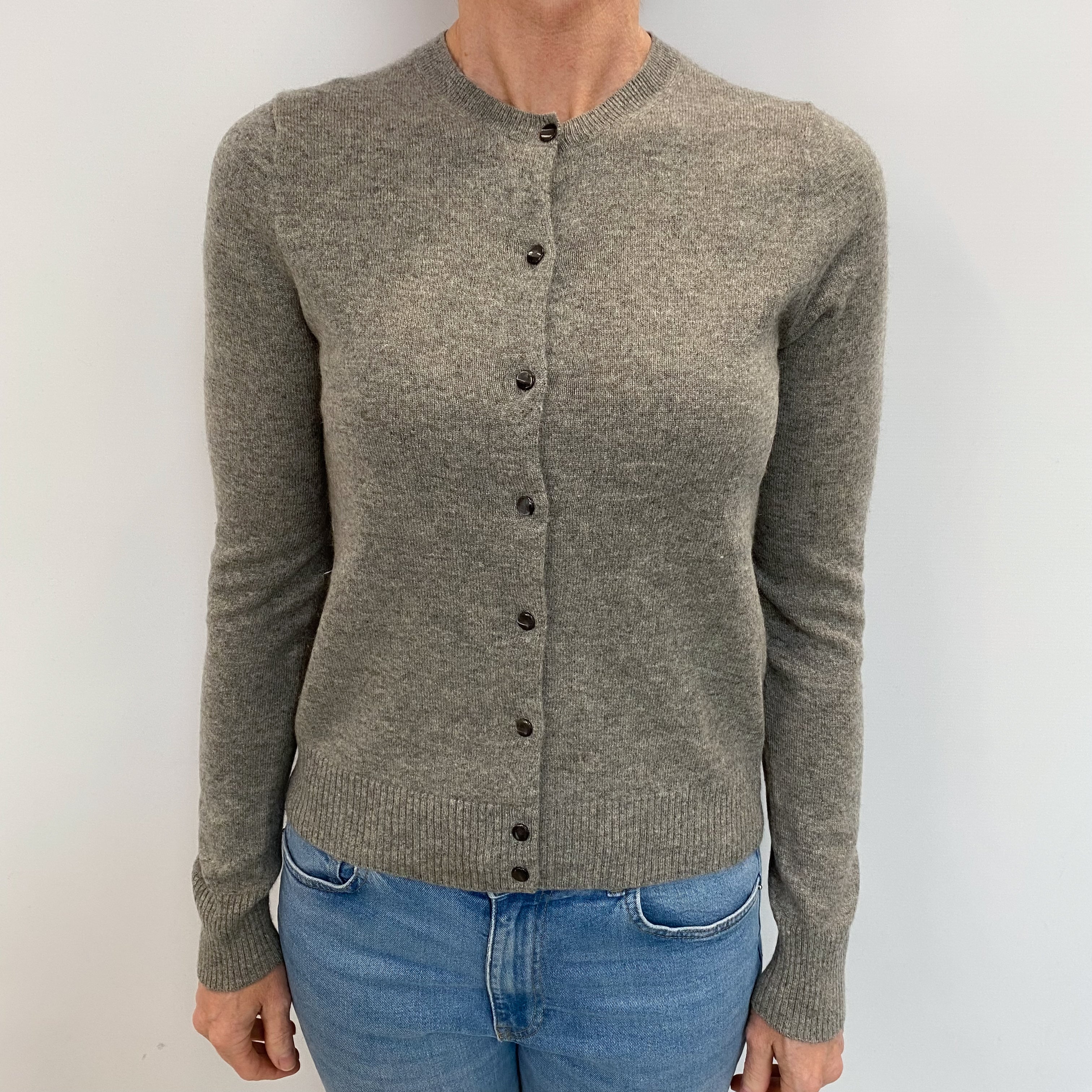 Ash Grey Cashmere Crew Neck Cardigan Small