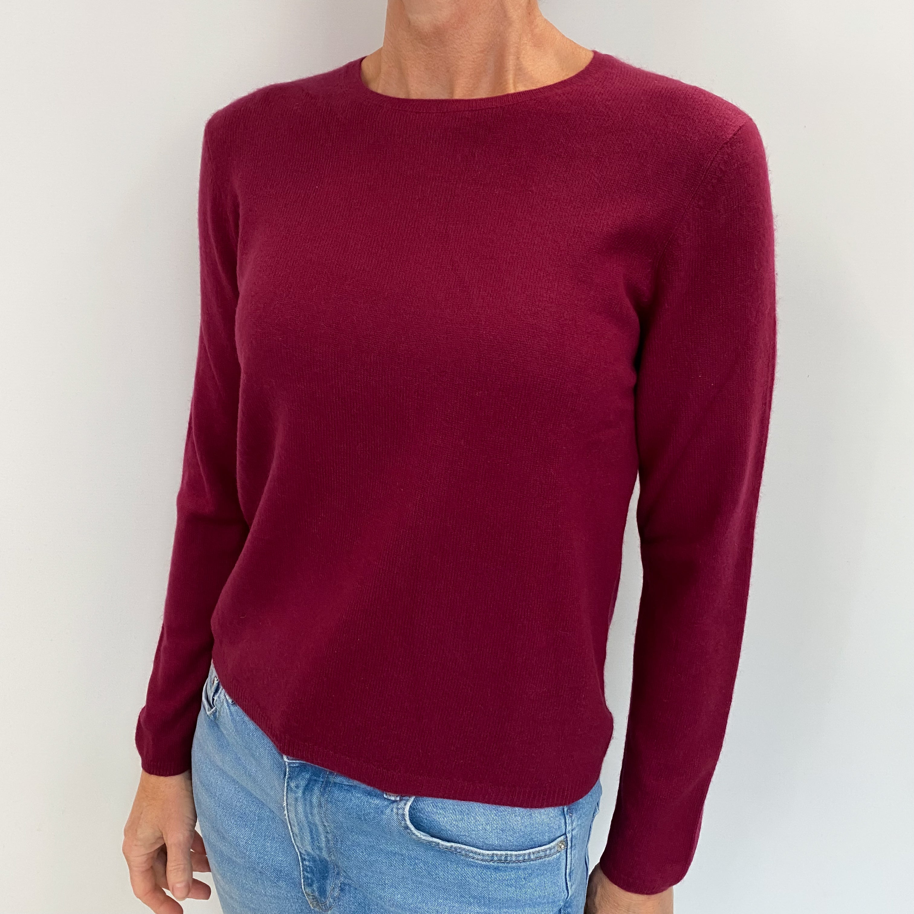 Burgundy Red Cashmere Crew Neck Jumper Small